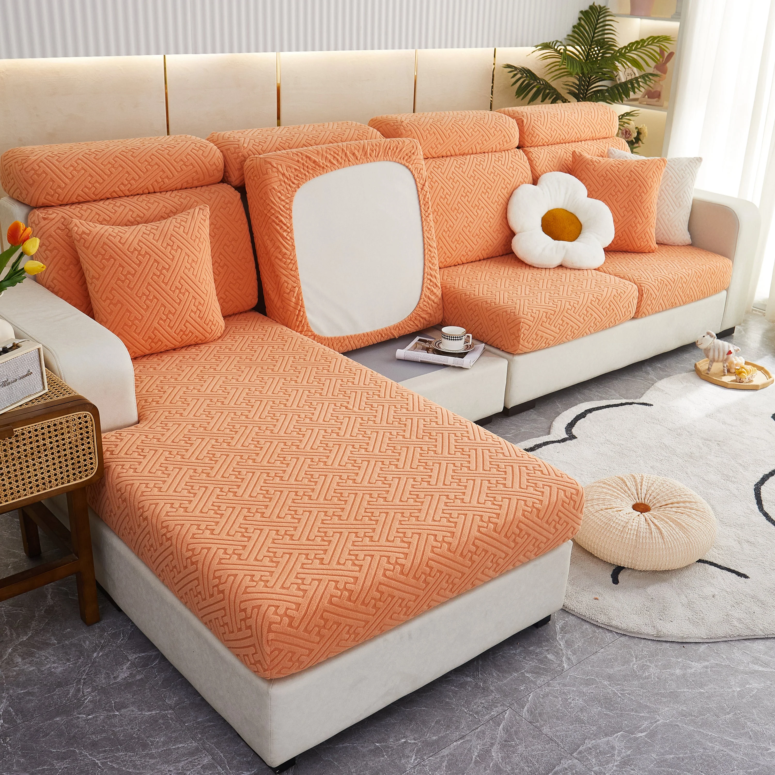 Polar Fleece Couch Cushion Covers, Stretch Sofa Seat Cushion Covers, Elastic Furniture Protector for Pets, Kid - Image 103
