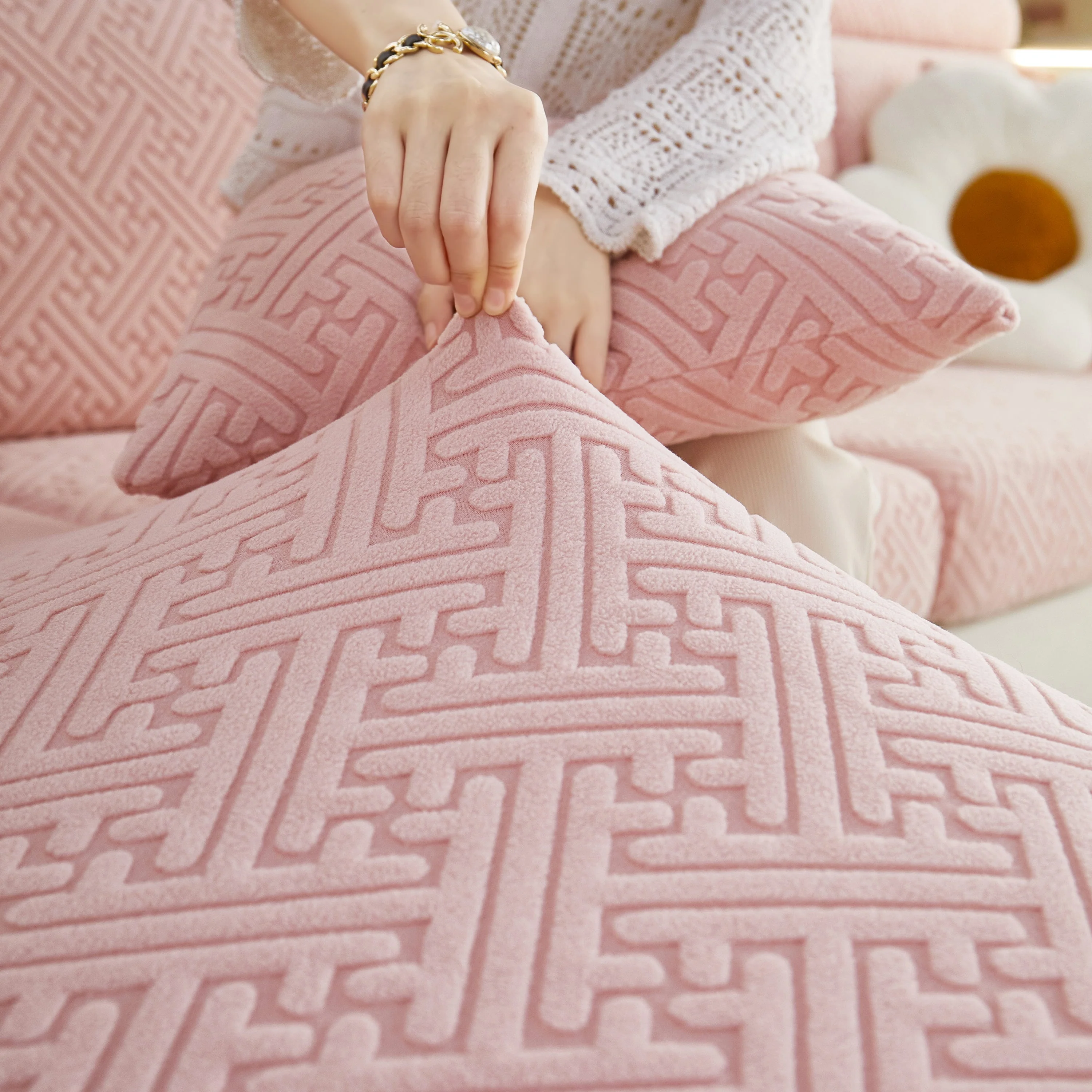 Polar Fleece Couch Cushion Covers, Stretch Sofa Seat Cushion Covers, Elastic Furniture Protector for Pets, Kid - Image 117