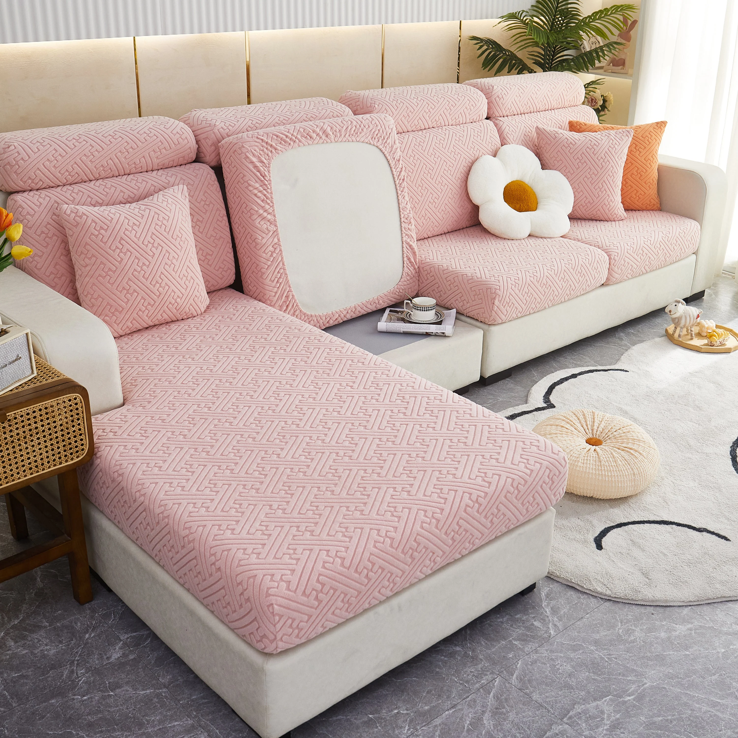 Polar Fleece Couch Cushion Covers, Stretch Sofa Seat Cushion Covers, Elastic Furniture Protector for Pets, Kid - Image 120