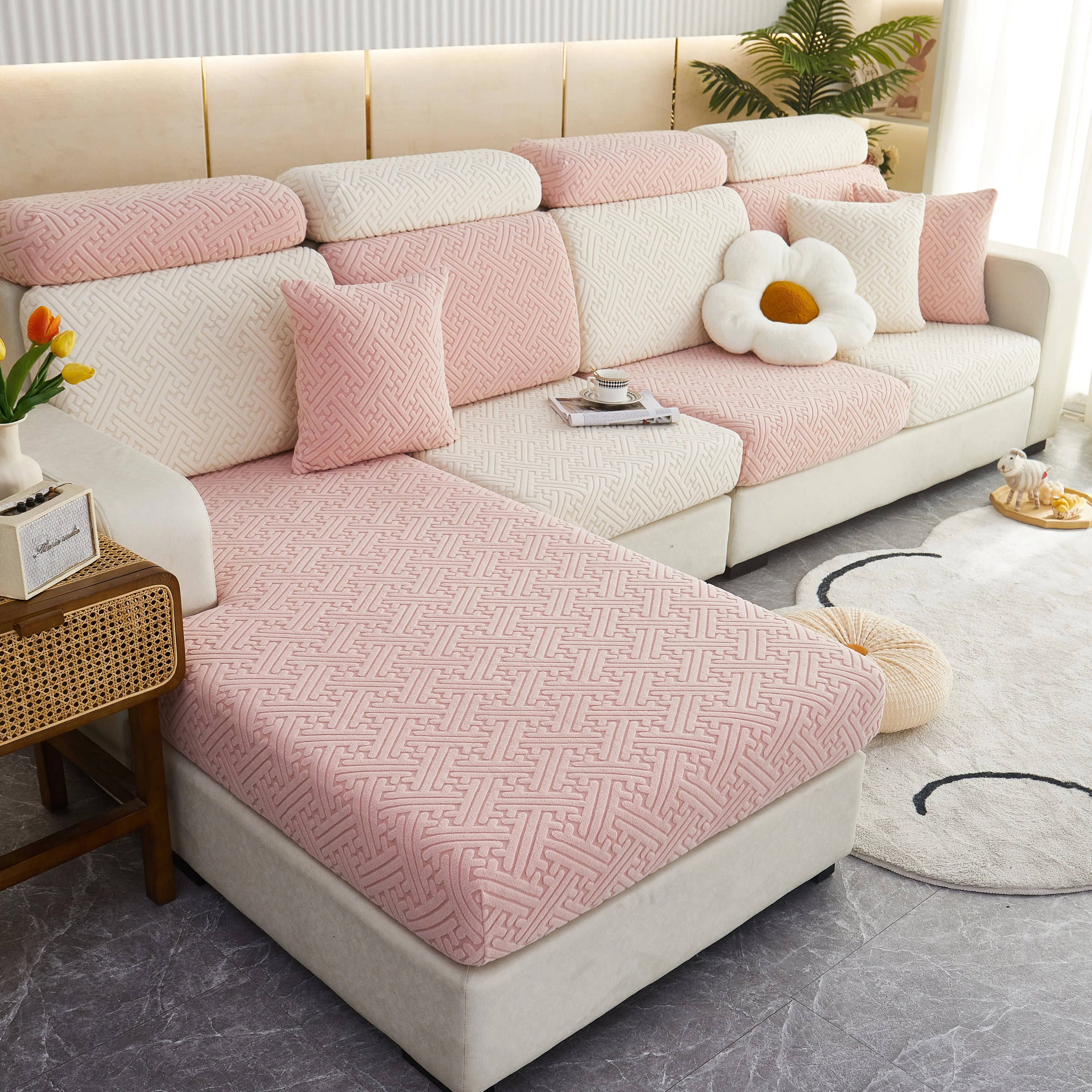 Polar Fleece Couch Cushion Covers, Stretch Sofa Seat Cushion Covers, Elastic Furniture Protector for Pets, Kid - Image 125