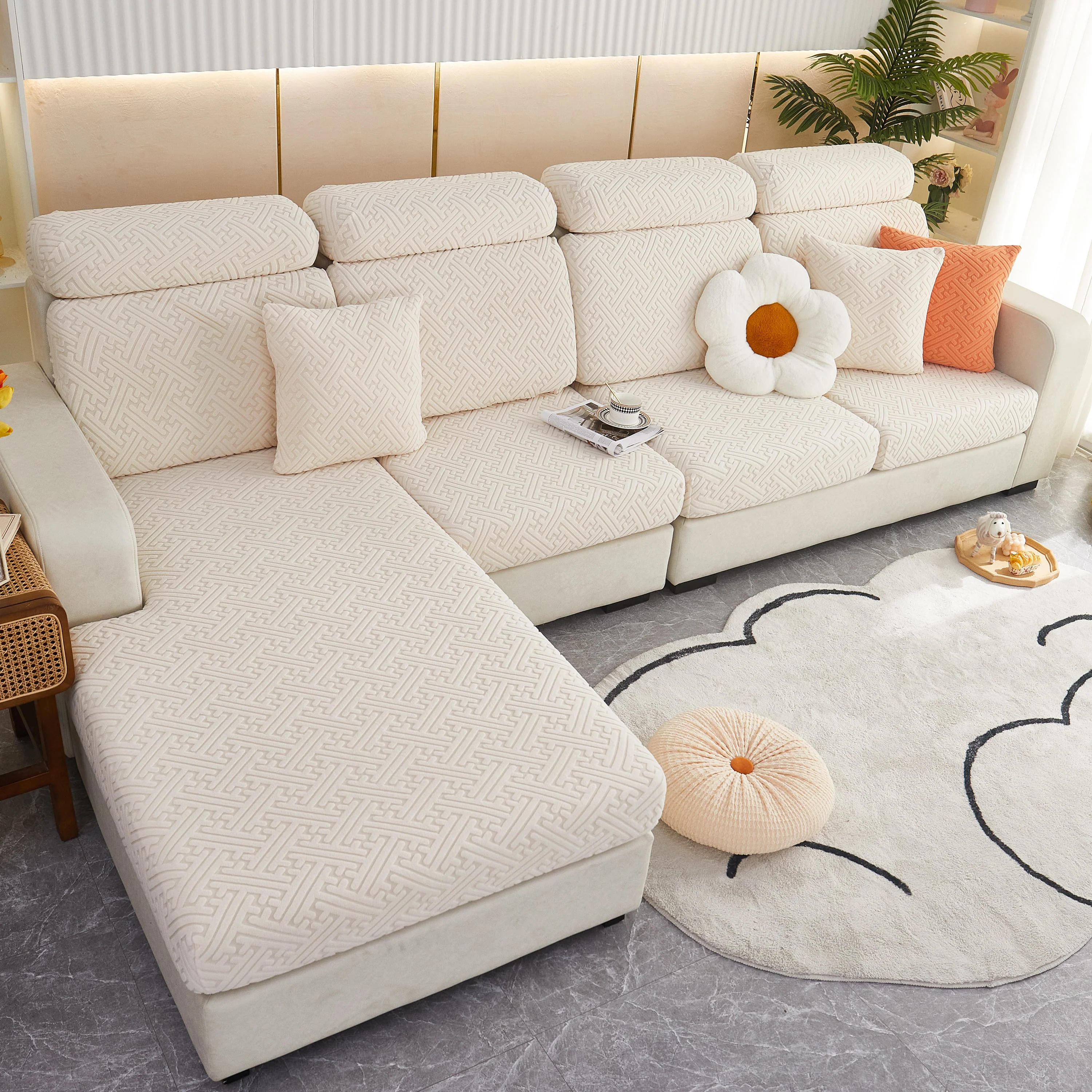 Polar Fleece Couch Cushion Covers, Stretch Sofa Seat Cushion Covers, Elastic Furniture Protector for Pets, Kid - Image 129