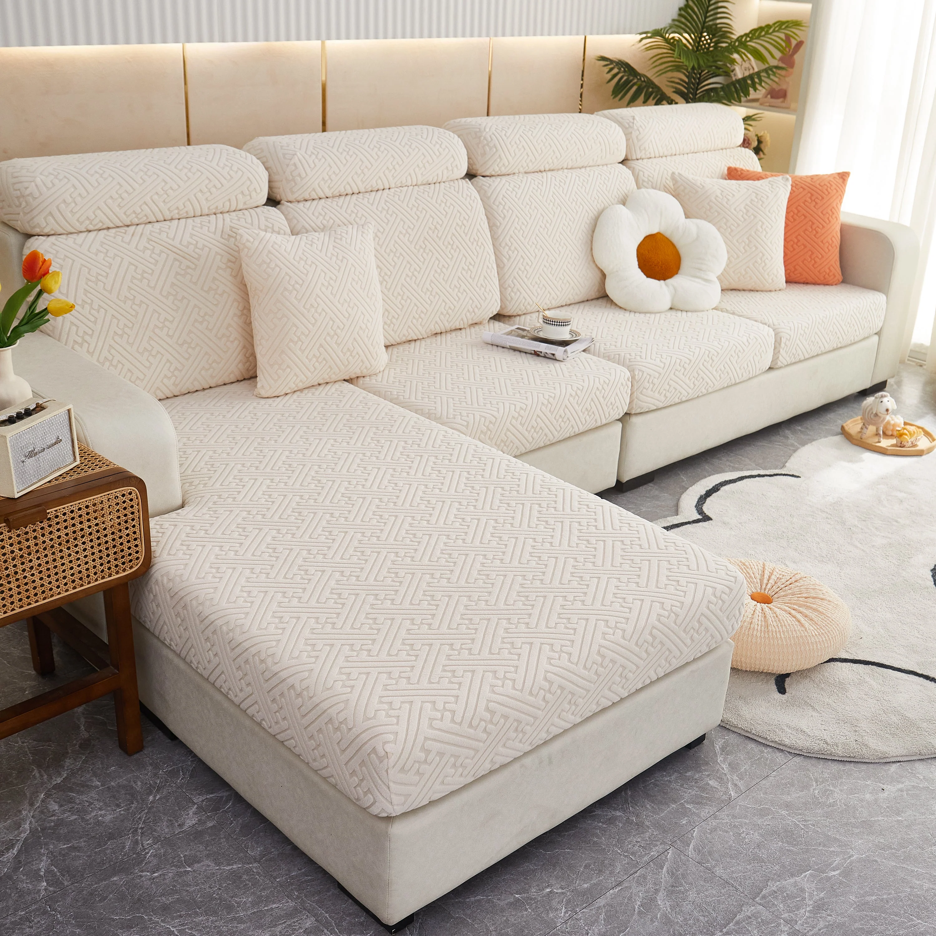 Polar Fleece Couch Cushion Covers, Stretch Sofa Seat Cushion Covers, Elastic Furniture Protector for Pets, Kid - Image 130