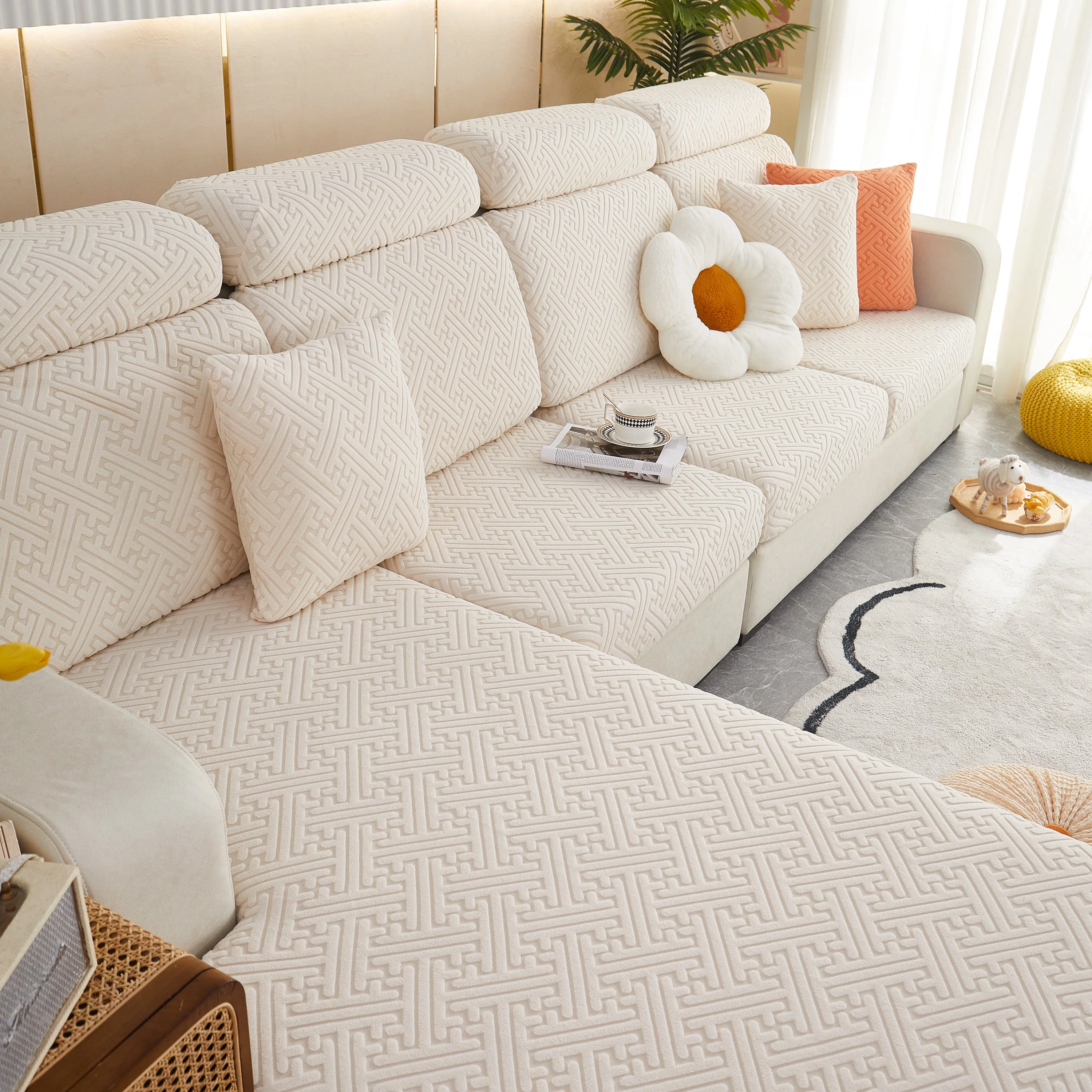 Polar Fleece Couch Cushion Covers, Stretch Sofa Seat Cushion Covers, Elastic Furniture Protector for Pets, Kid - Image 131