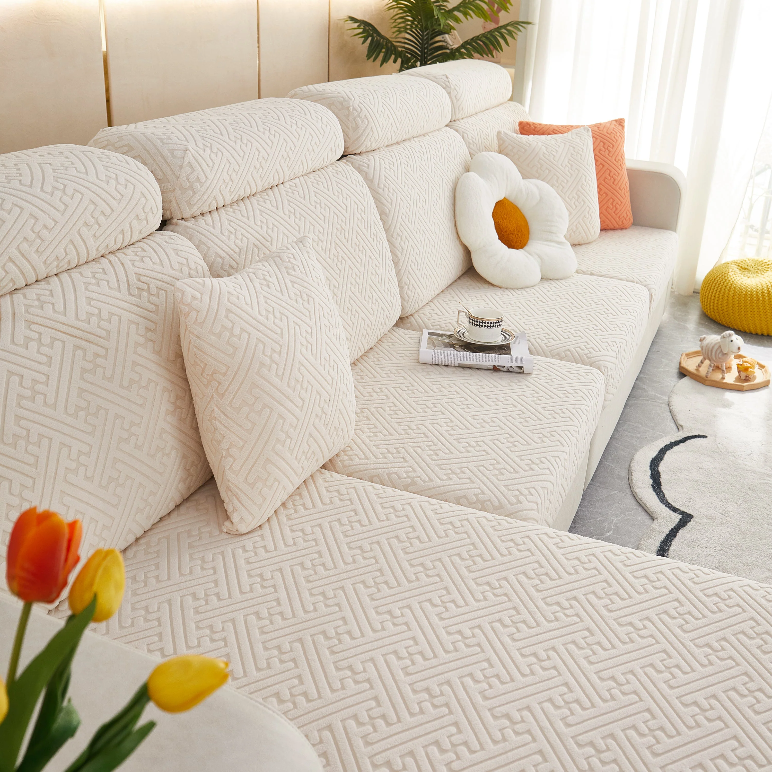 Polar Fleece Couch Cushion Covers, Stretch Sofa Seat Cushion Covers, Elastic Furniture Protector for Pets, Kid - Image 132
