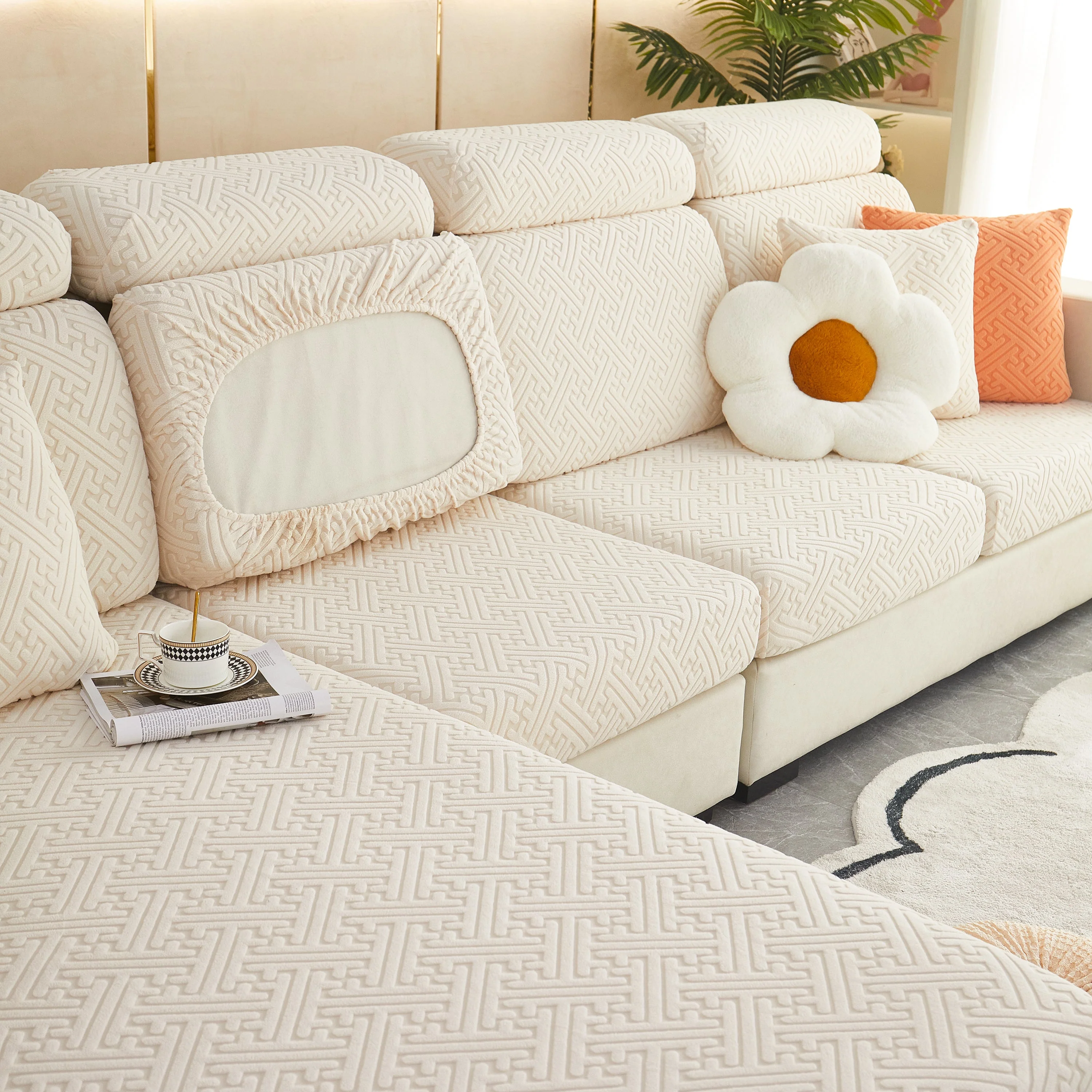 Polar Fleece Couch Cushion Covers, Stretch Sofa Seat Cushion Covers, Elastic Furniture Protector for Pets, Kid - Image 136