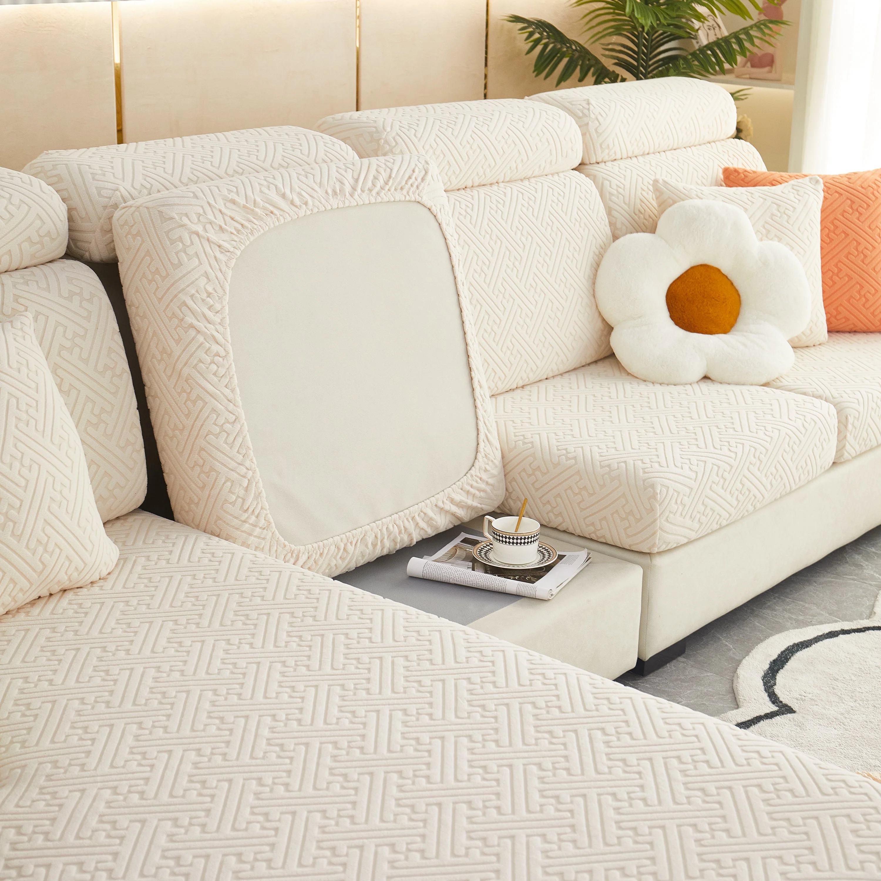 Polar Fleece Couch Cushion Covers, Stretch Sofa Seat Cushion Covers, Elastic Furniture Protector for Pets, Kid - Image 137