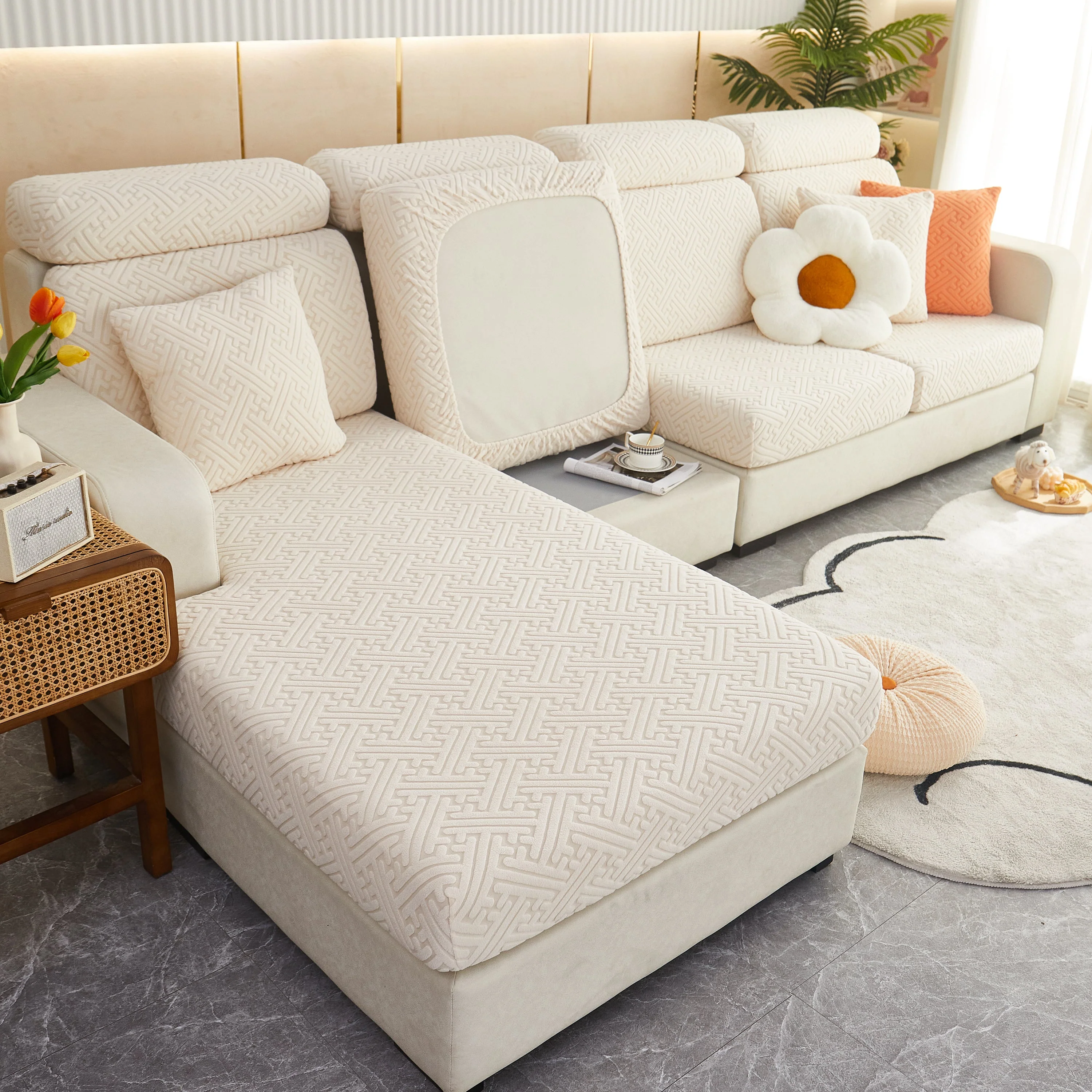 Polar Fleece Couch Cushion Covers, Stretch Sofa Seat Cushion Covers, Elastic Furniture Protector for Pets, Kid - Image 138