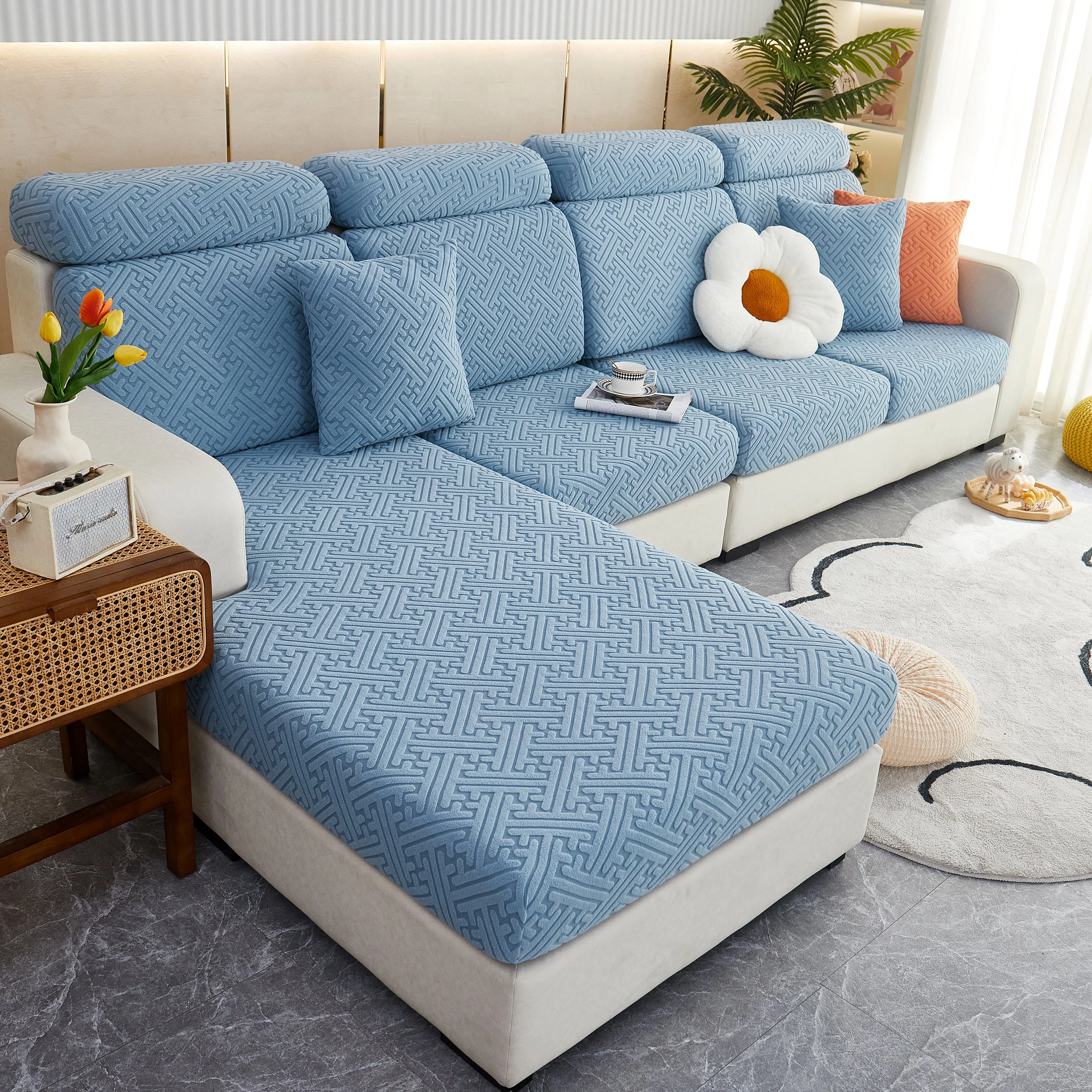 Polar Fleece Couch Cushion Covers, Stretch Sofa Seat Cushion Covers, Elastic Furniture Protector for Pets, Kid - Image 14