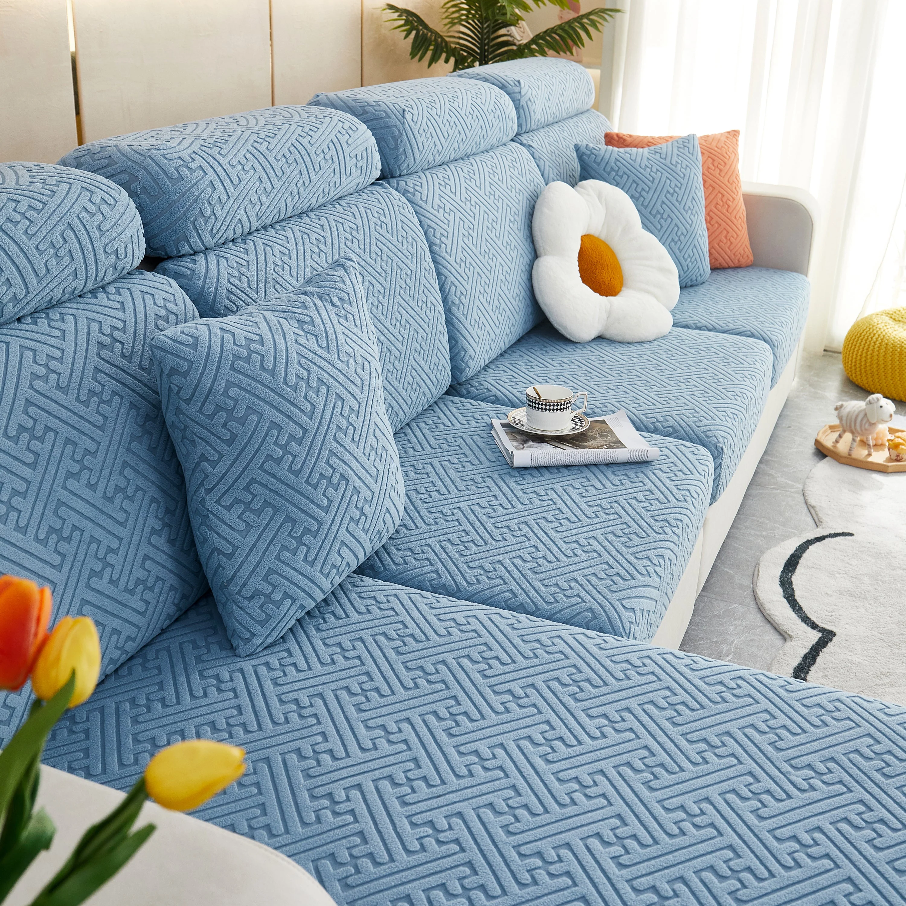 Polar Fleece Couch Cushion Covers, Stretch Sofa Seat Cushion Covers, Elastic Furniture Protector for Pets, Kid - Image 16