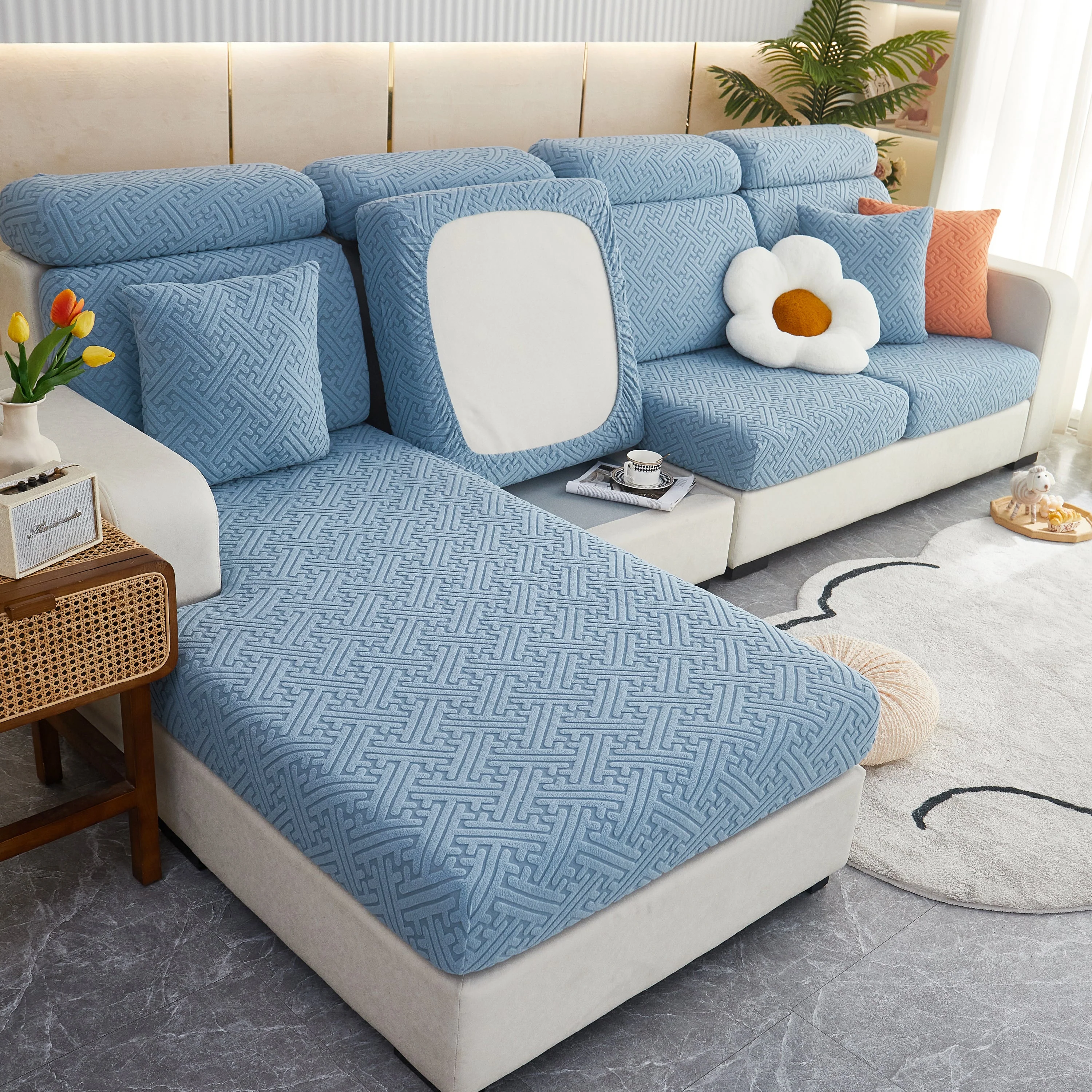 Polar Fleece Couch Cushion Covers, Stretch Sofa Seat Cushion Covers, Elastic Furniture Protector for Pets, Kid - Image 20