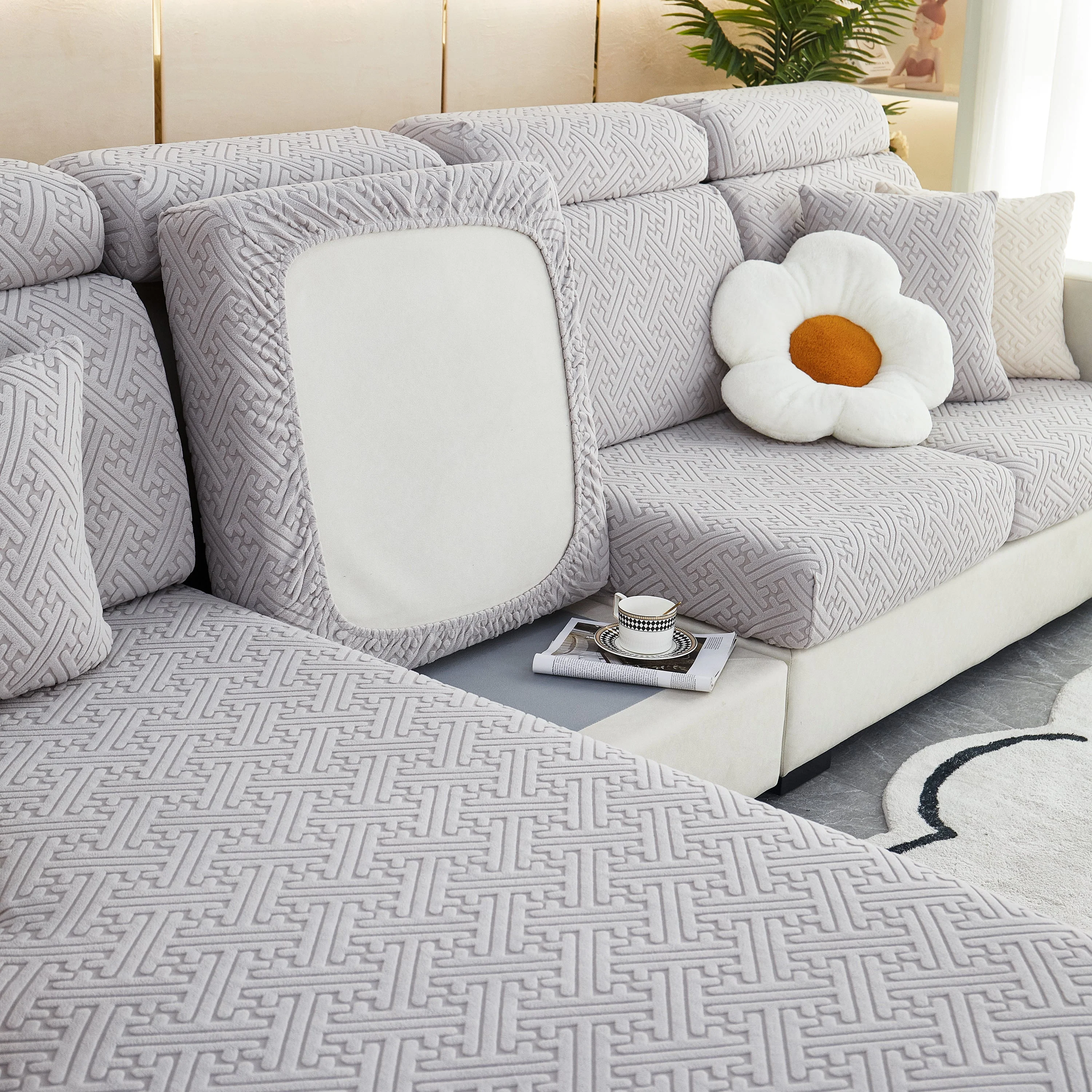 Polar Fleece Couch Cushion Covers, Stretch Sofa Seat Cushion Covers, Elastic Furniture Protector for Pets, Kid - Image 34