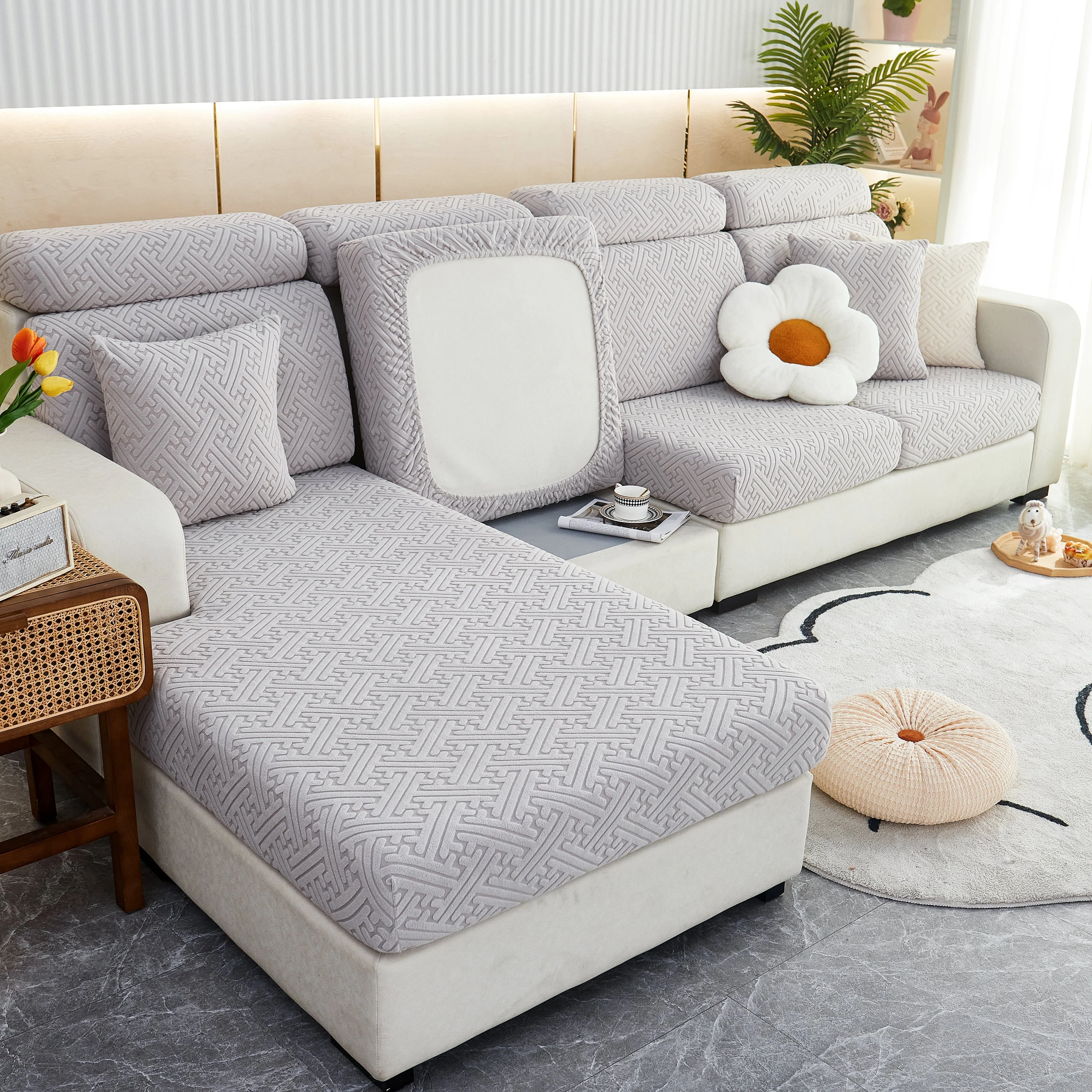 Polar Fleece Couch Cushion Covers, Stretch Sofa Seat Cushion Covers, Elastic Furniture Protector for Pets, Kid - Image 35