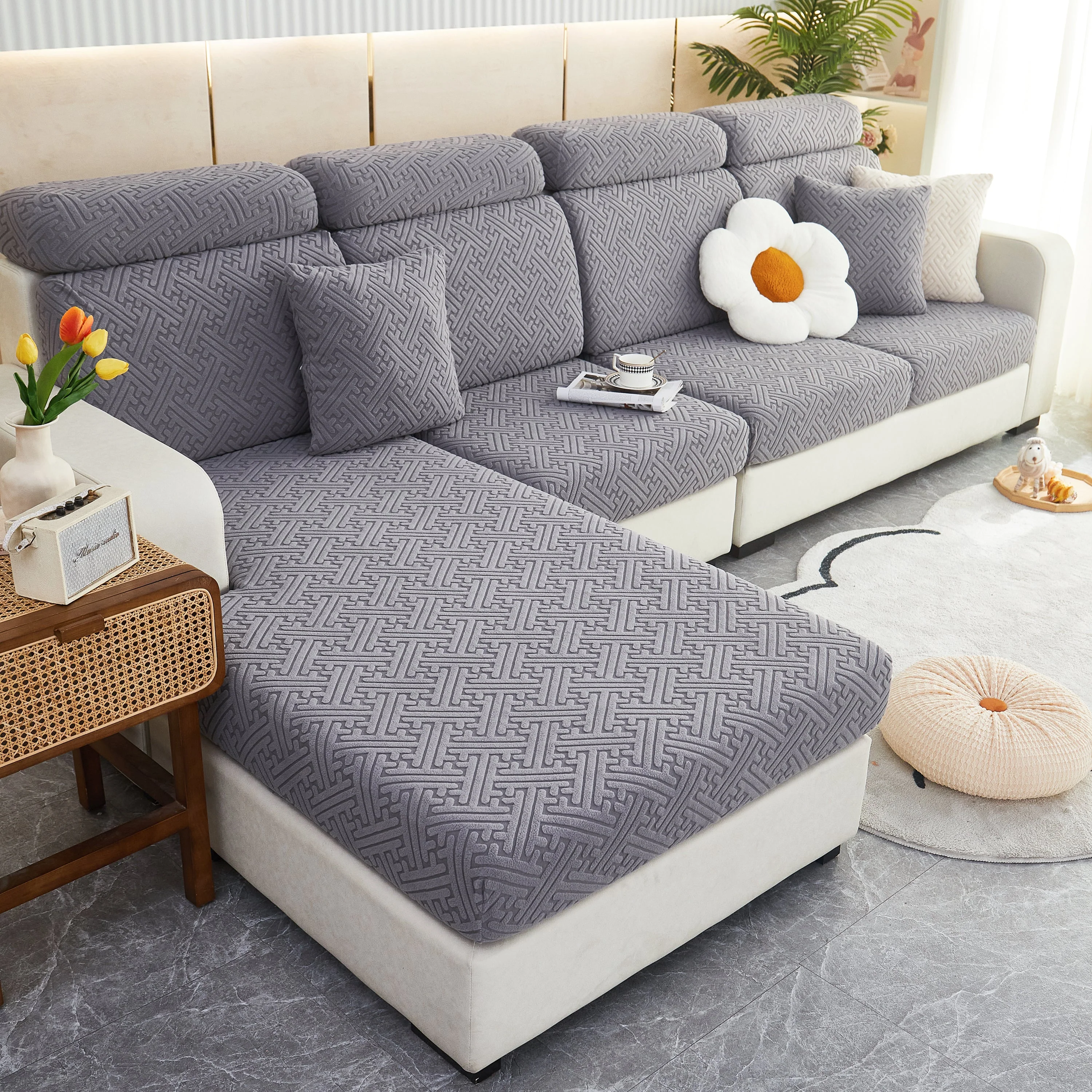 Polar Fleece Couch Cushion Covers, Stretch Sofa Seat Cushion Covers, Elastic Furniture Protector for Pets, Kid - Image 44