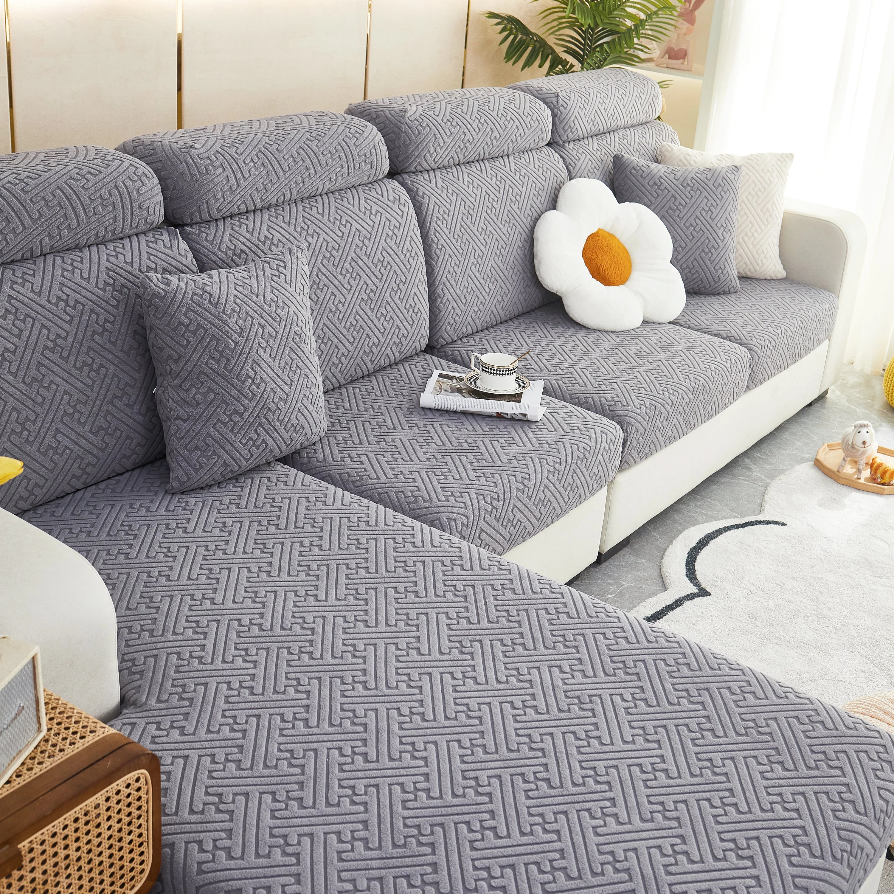 Polar Fleece Couch Cushion Covers, Stretch Sofa Seat Cushion Covers, Elastic Furniture Protector for Pets, Kid - Image 45