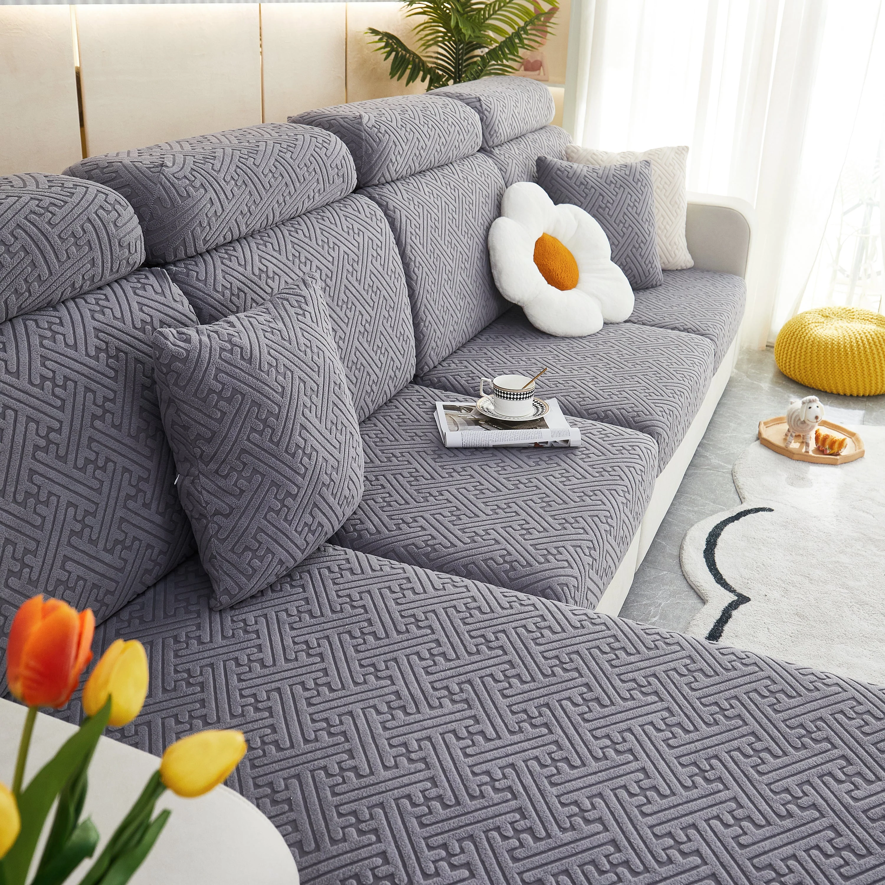 Polar Fleece Couch Cushion Covers, Stretch Sofa Seat Cushion Covers, Elastic Furniture Protector for Pets, Kid - Image 46
