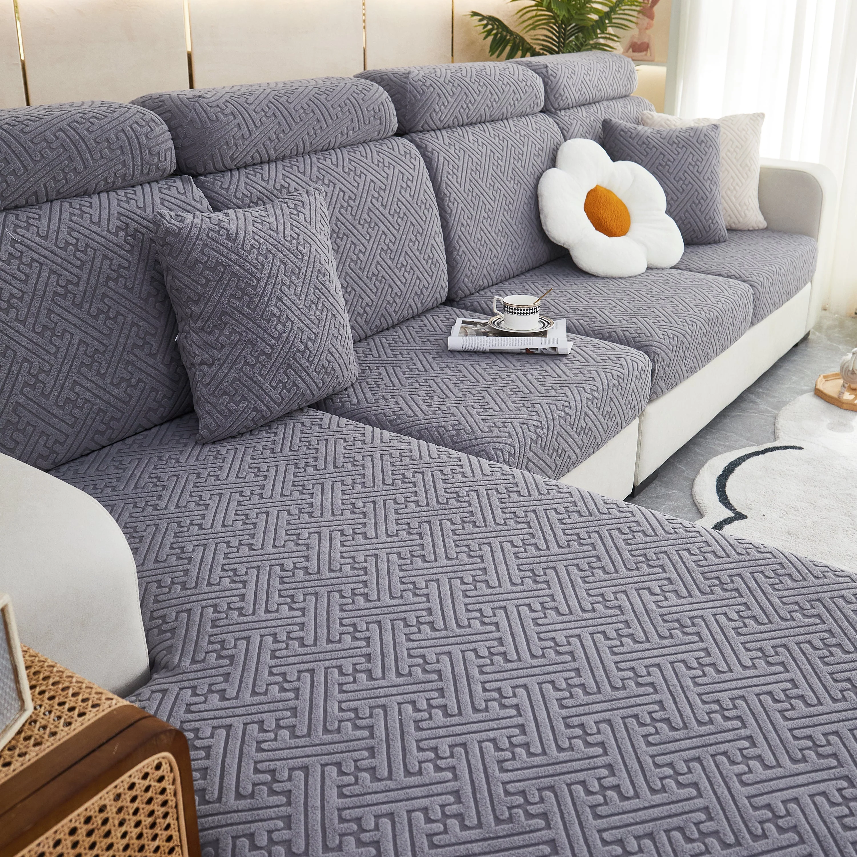 Polar Fleece Couch Cushion Covers, Stretch Sofa Seat Cushion Covers, Elastic Furniture Protector for Pets, Kid - Image 47