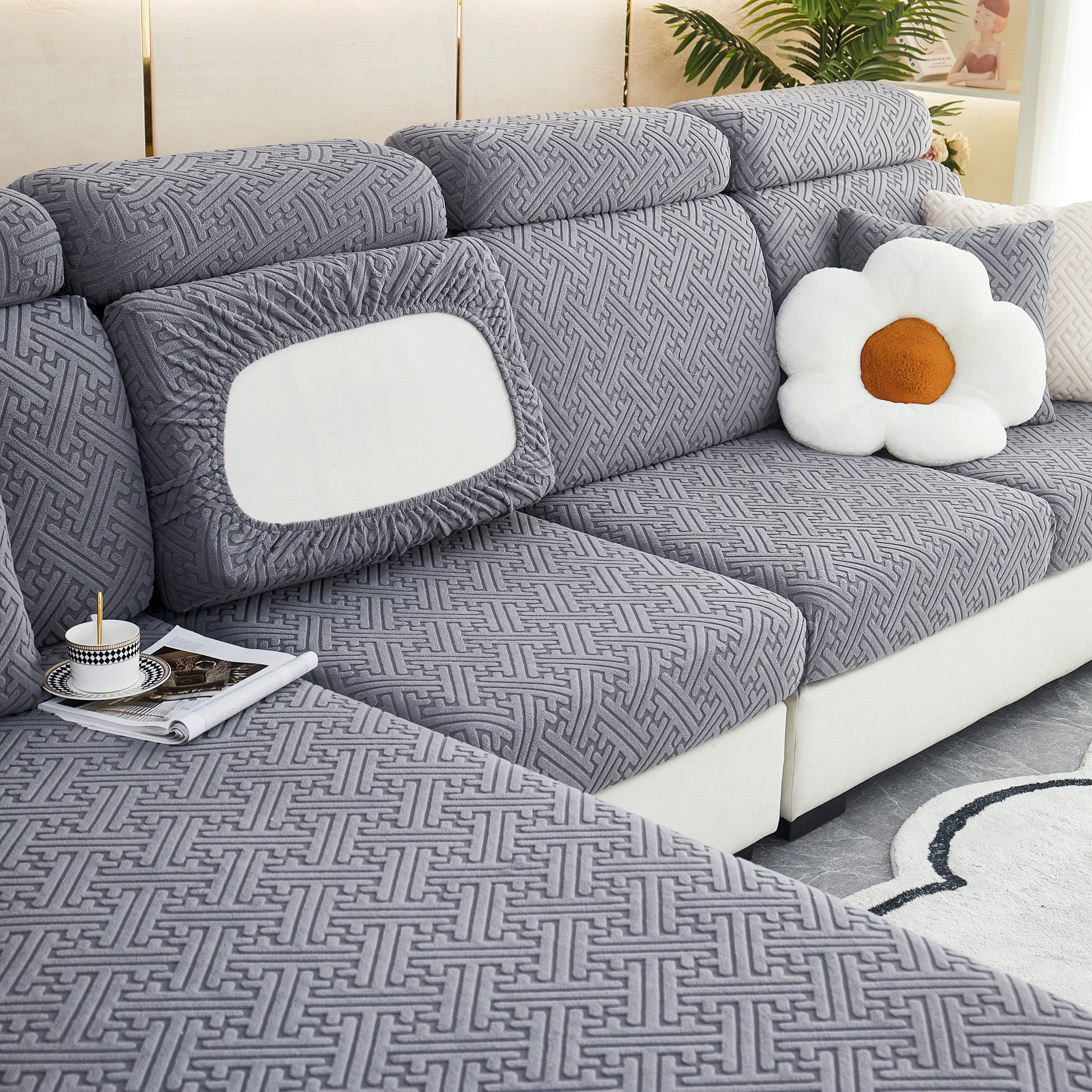 Polar Fleece Couch Cushion Covers, Stretch Sofa Seat Cushion Covers, Elastic Furniture Protector for Pets, Kid - Image 50