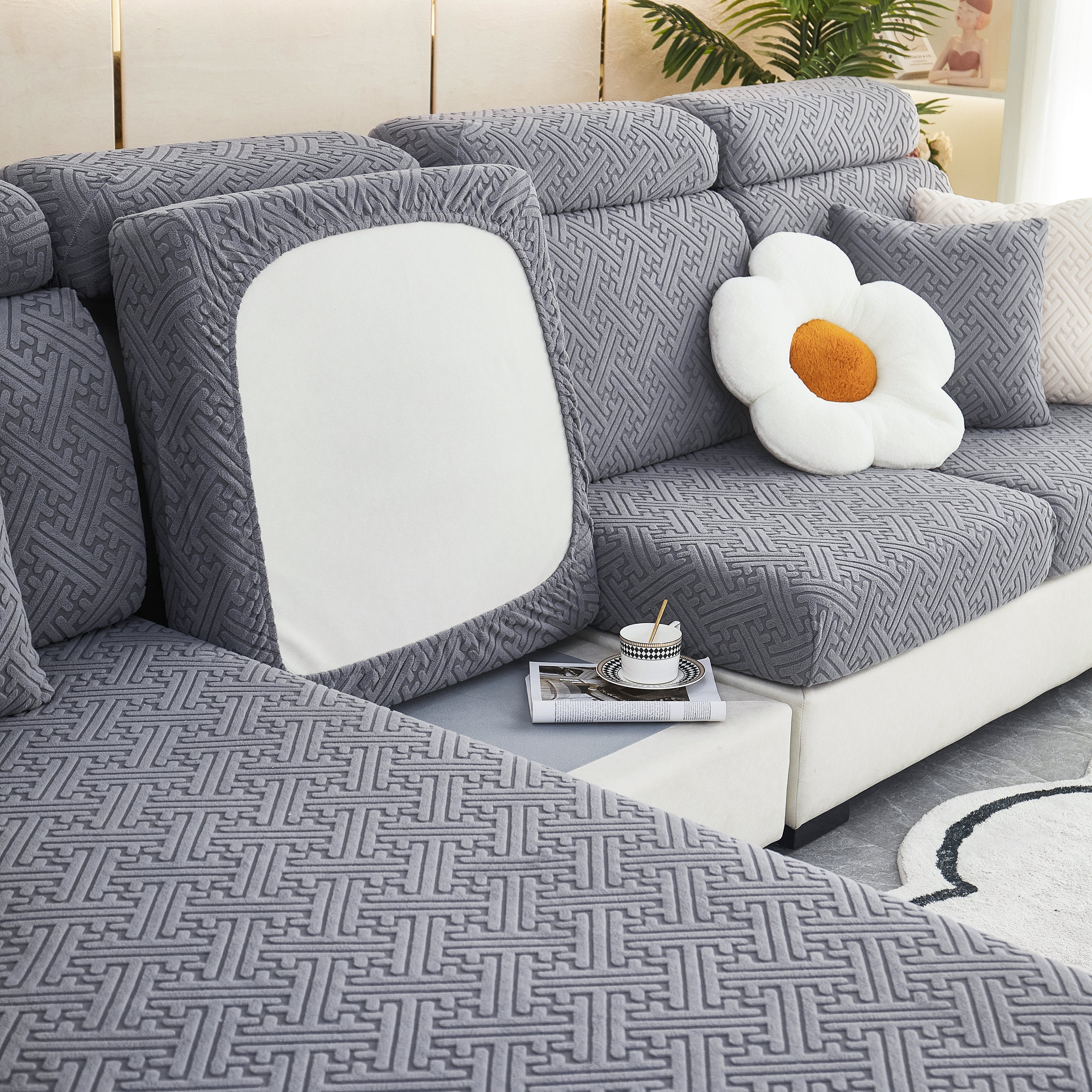 Polar Fleece Couch Cushion Covers, Stretch Sofa Seat Cushion Covers, Elastic Furniture Protector for Pets, Kid - Image 51