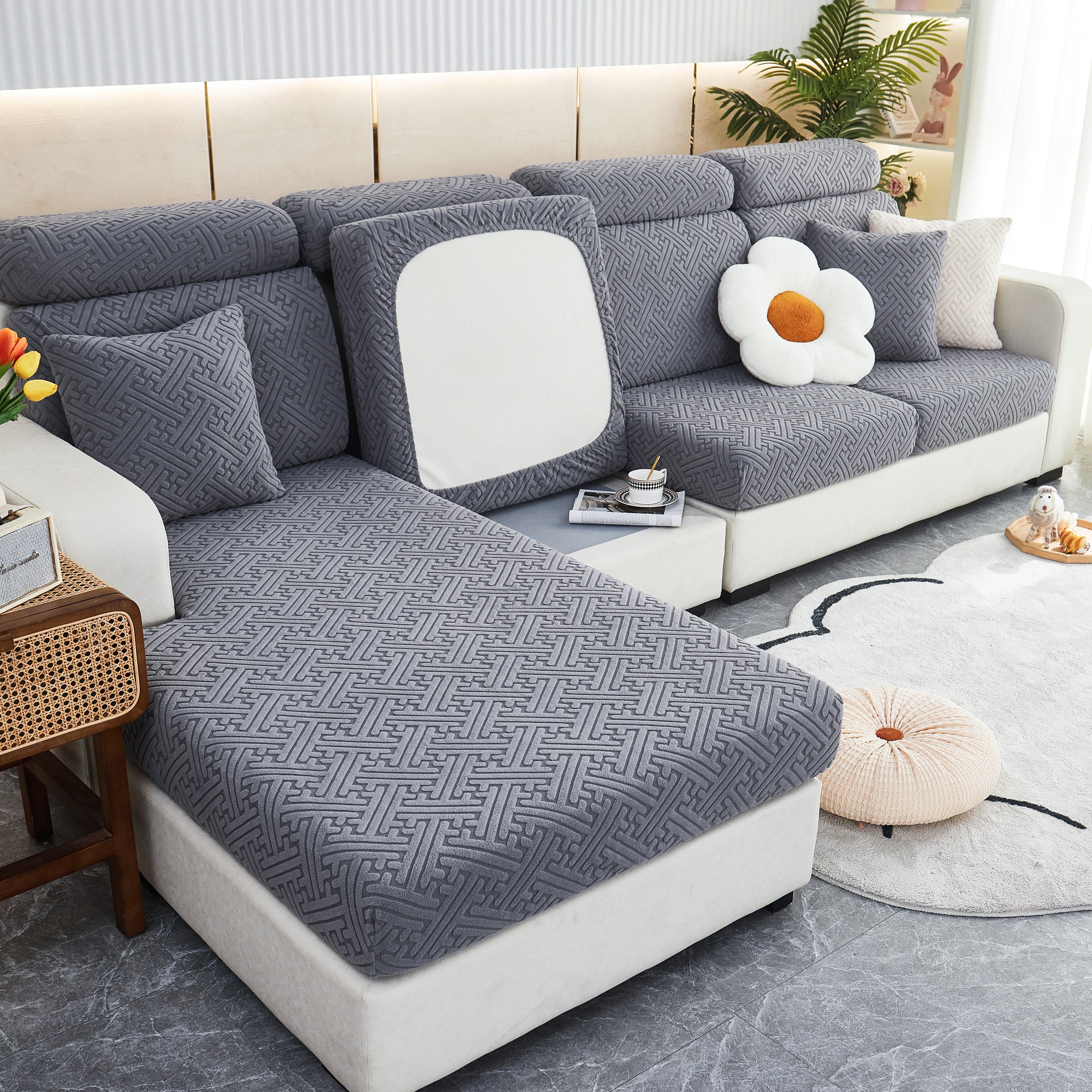 Polar Fleece Couch Cushion Covers, Stretch Sofa Seat Cushion Covers, Elastic Furniture Protector for Pets, Kid - Image 52