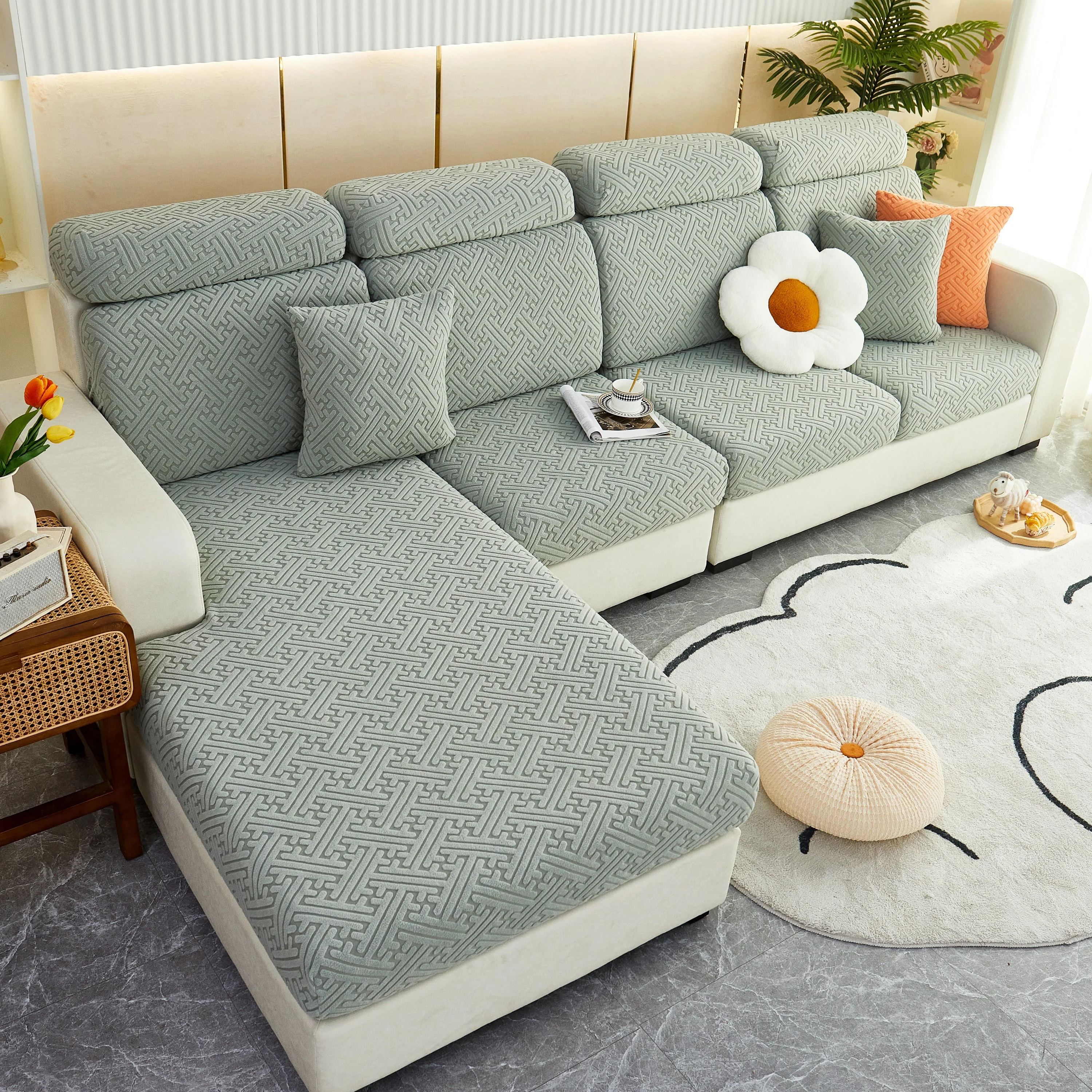 Polar Fleece Couch Cushion Covers, Stretch Sofa Seat Cushion Covers, Elastic Furniture Protector for Pets, Kid - Image 60