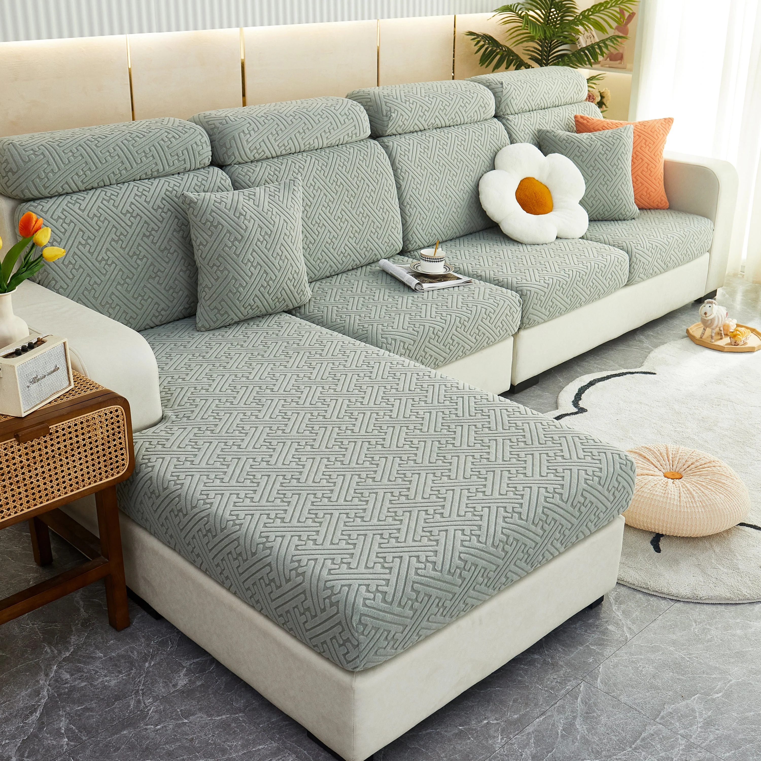 Polar Fleece Couch Cushion Covers, Stretch Sofa Seat Cushion Covers, Elastic Furniture Protector for Pets, Kid - Image 61