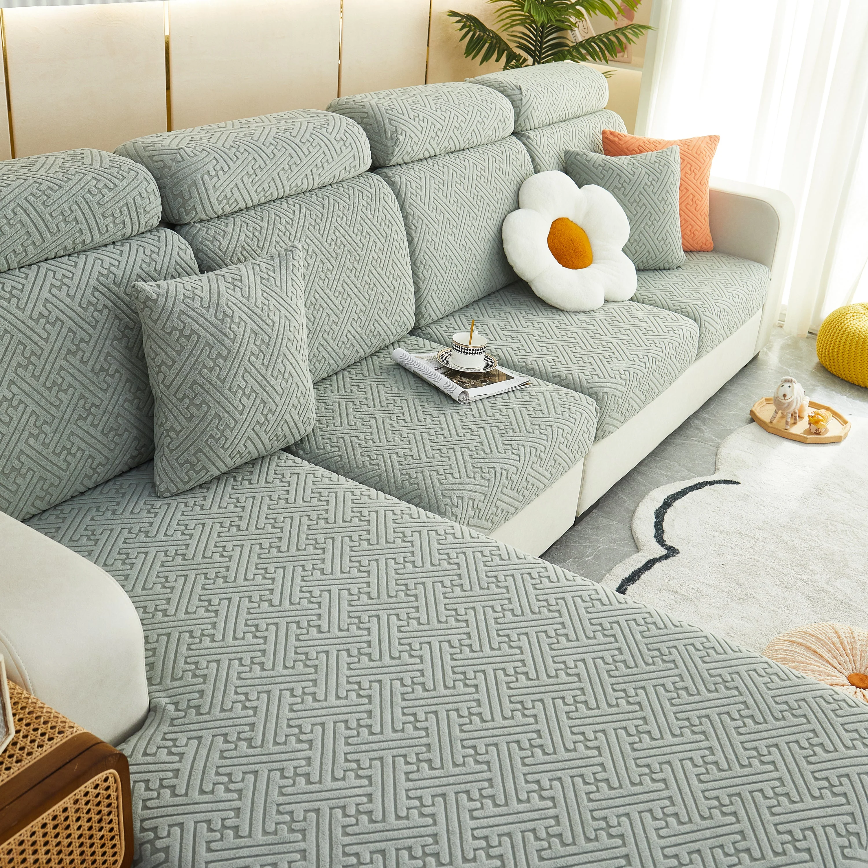 Polar Fleece Couch Cushion Covers, Stretch Sofa Seat Cushion Covers, Elastic Furniture Protector for Pets, Kid - Image 62