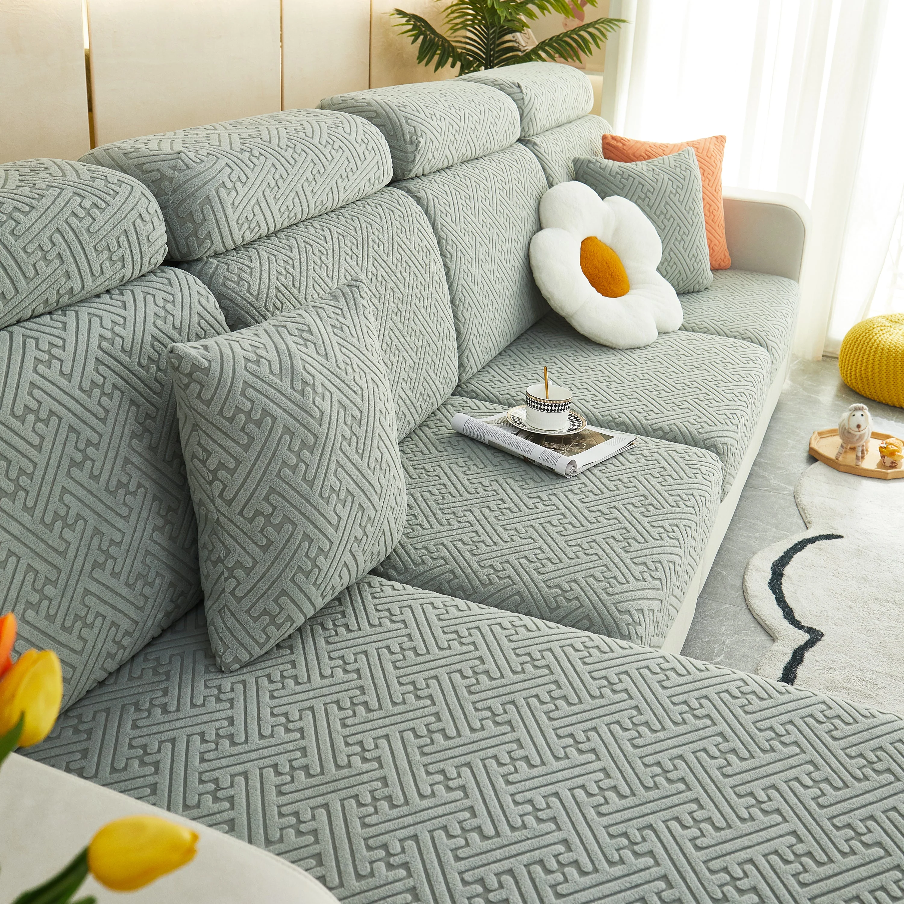 Polar Fleece Couch Cushion Covers, Stretch Sofa Seat Cushion Covers, Elastic Furniture Protector for Pets, Kid - Image 63