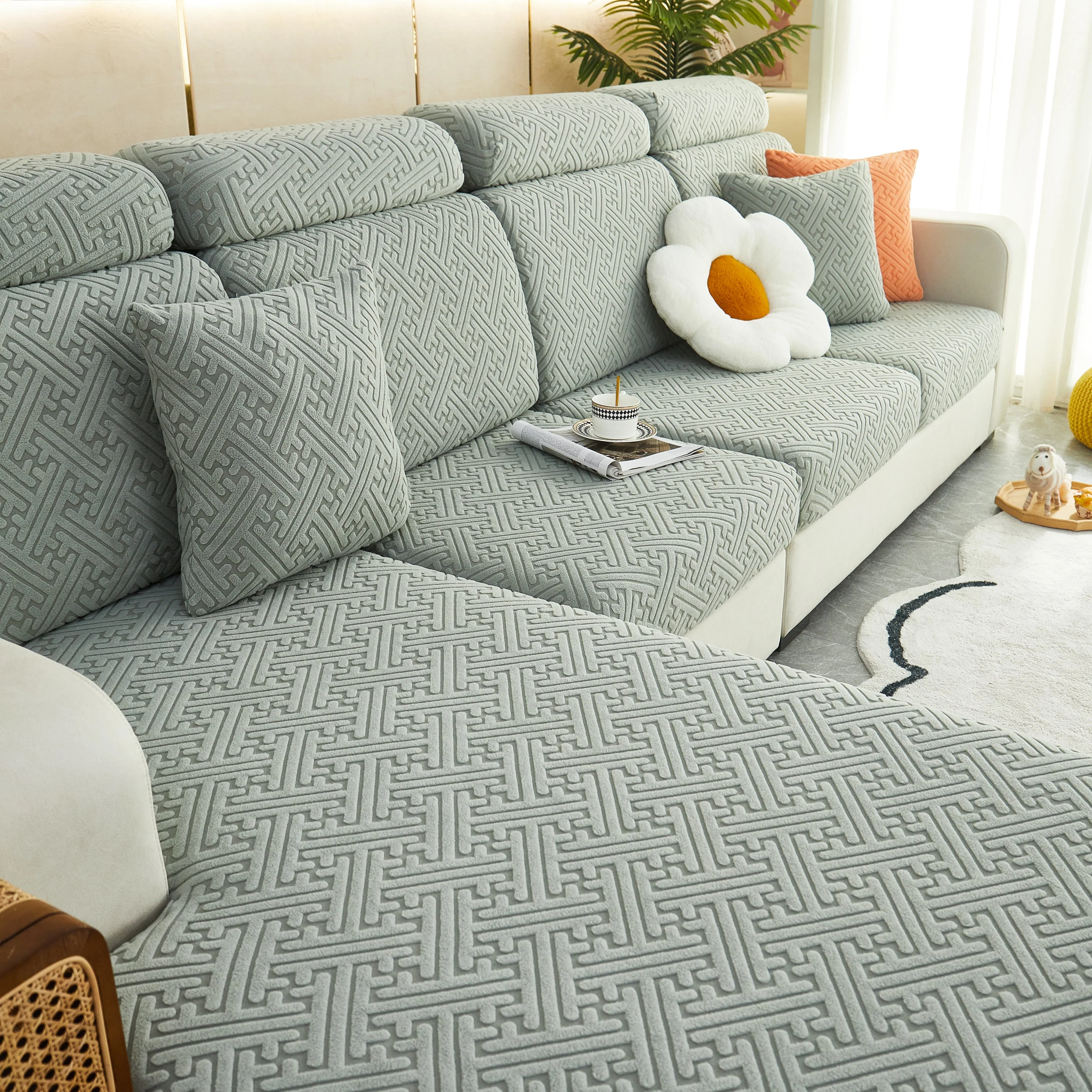 Polar Fleece Couch Cushion Covers, Stretch Sofa Seat Cushion Covers, Elastic Furniture Protector for Pets, Kid - Image 64