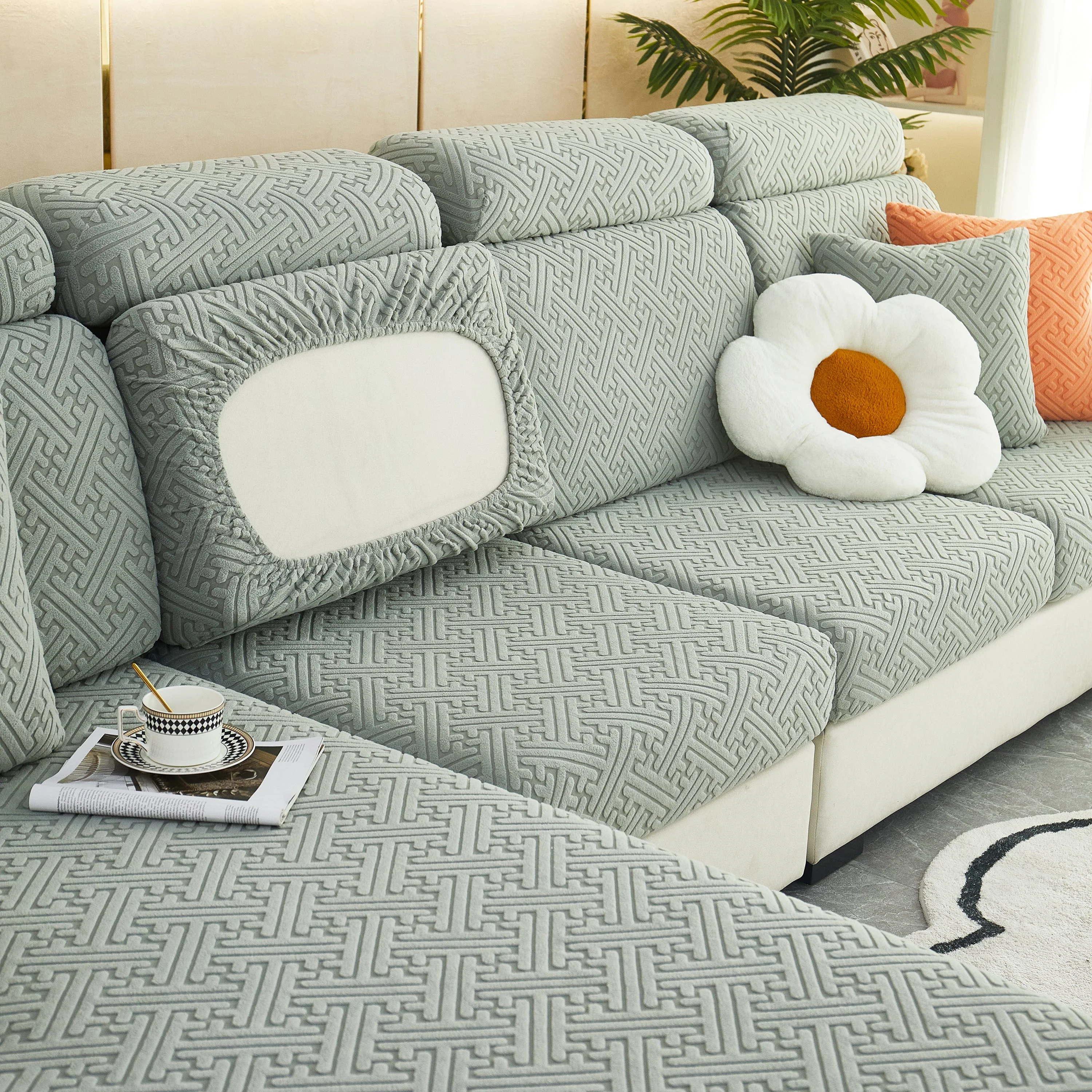 Polar Fleece Couch Cushion Covers, Stretch Sofa Seat Cushion Covers, Elastic Furniture Protector for Pets, Kid - Image 67