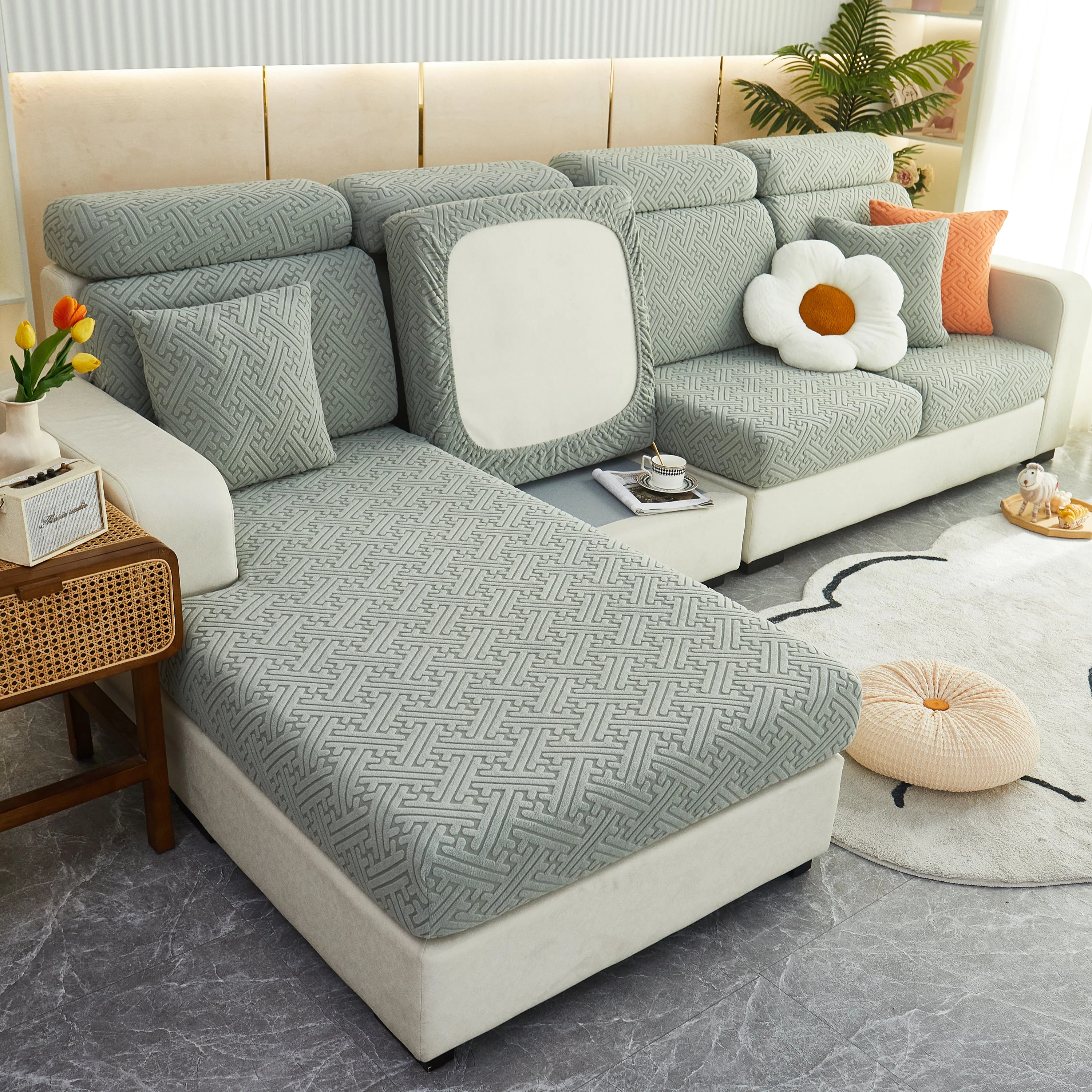 Polar Fleece Couch Cushion Covers, Stretch Sofa Seat Cushion Covers, Elastic Furniture Protector for Pets, Kid - Image 69