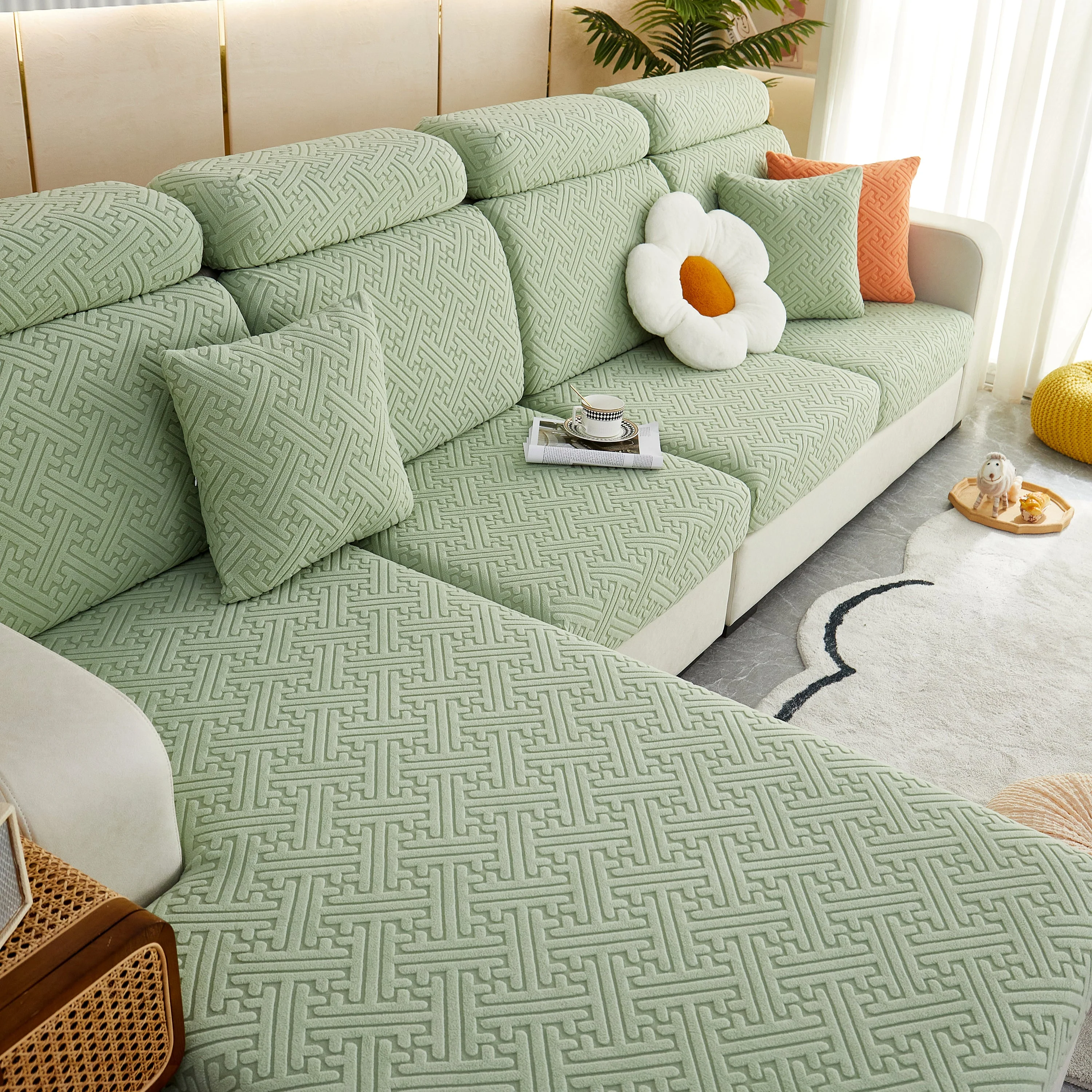 Polar Fleece Couch Cushion Covers, Stretch Sofa Seat Cushion Covers, Elastic Furniture Protector for Pets, Kid - Image 79