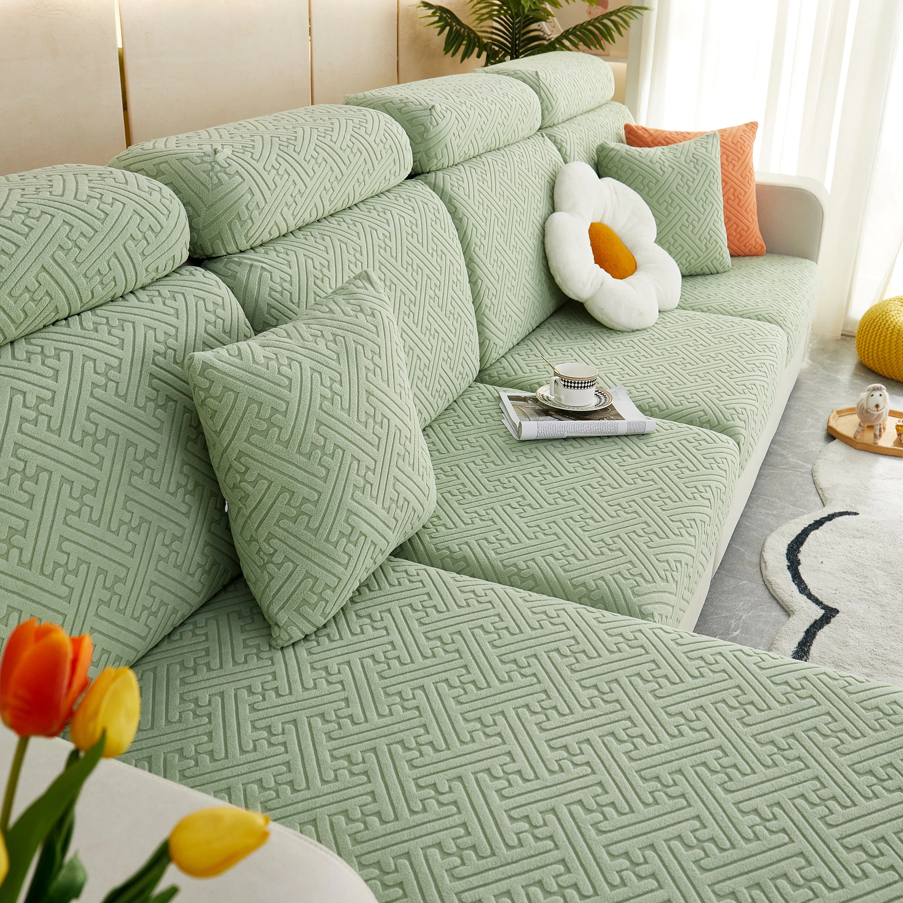 Polar Fleece Couch Cushion Covers, Stretch Sofa Seat Cushion Covers, Elastic Furniture Protector for Pets, Kid - Image 80