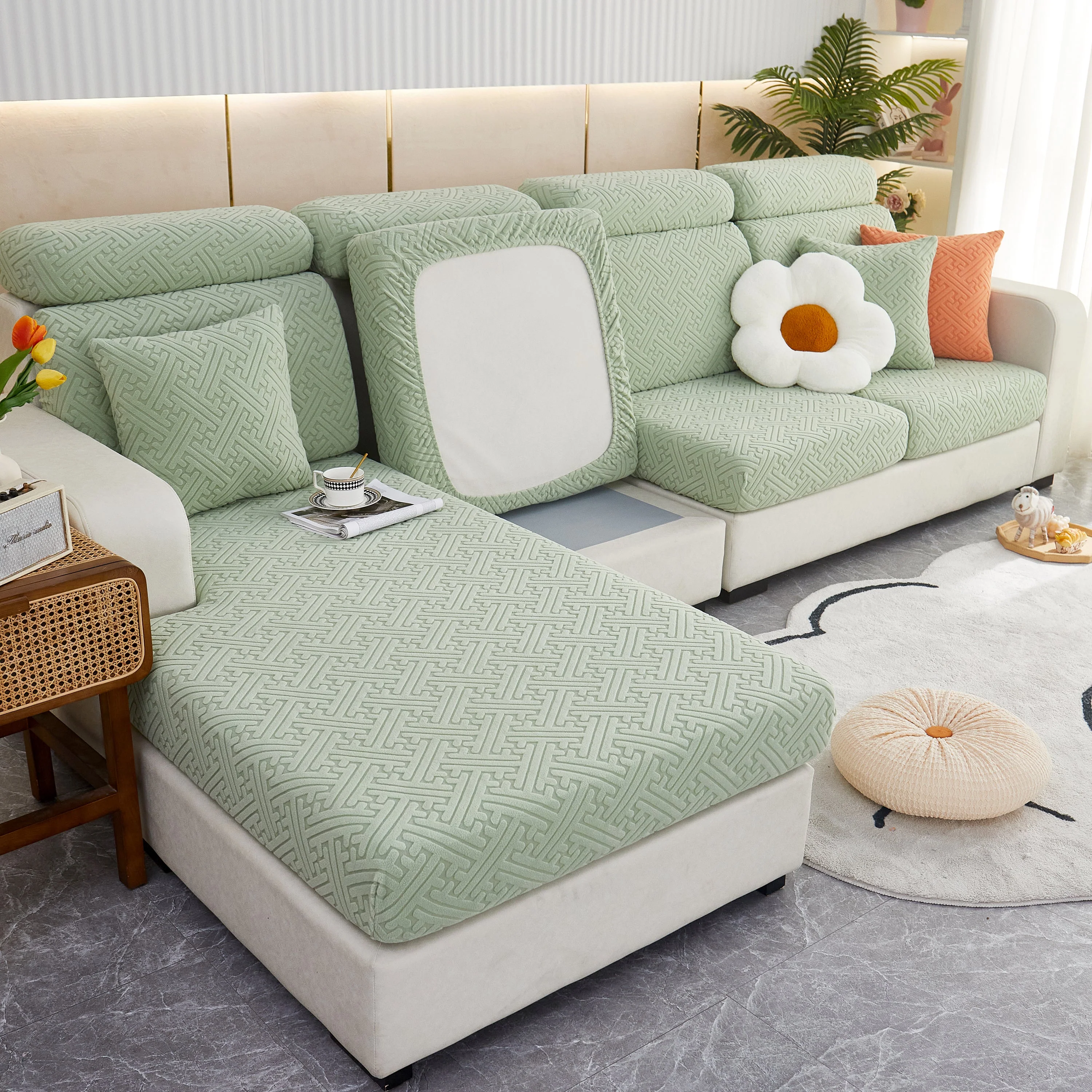 Polar Fleece Couch Cushion Covers, Stretch Sofa Seat Cushion Covers, Elastic Furniture Protector for Pets, Kid - Image 86