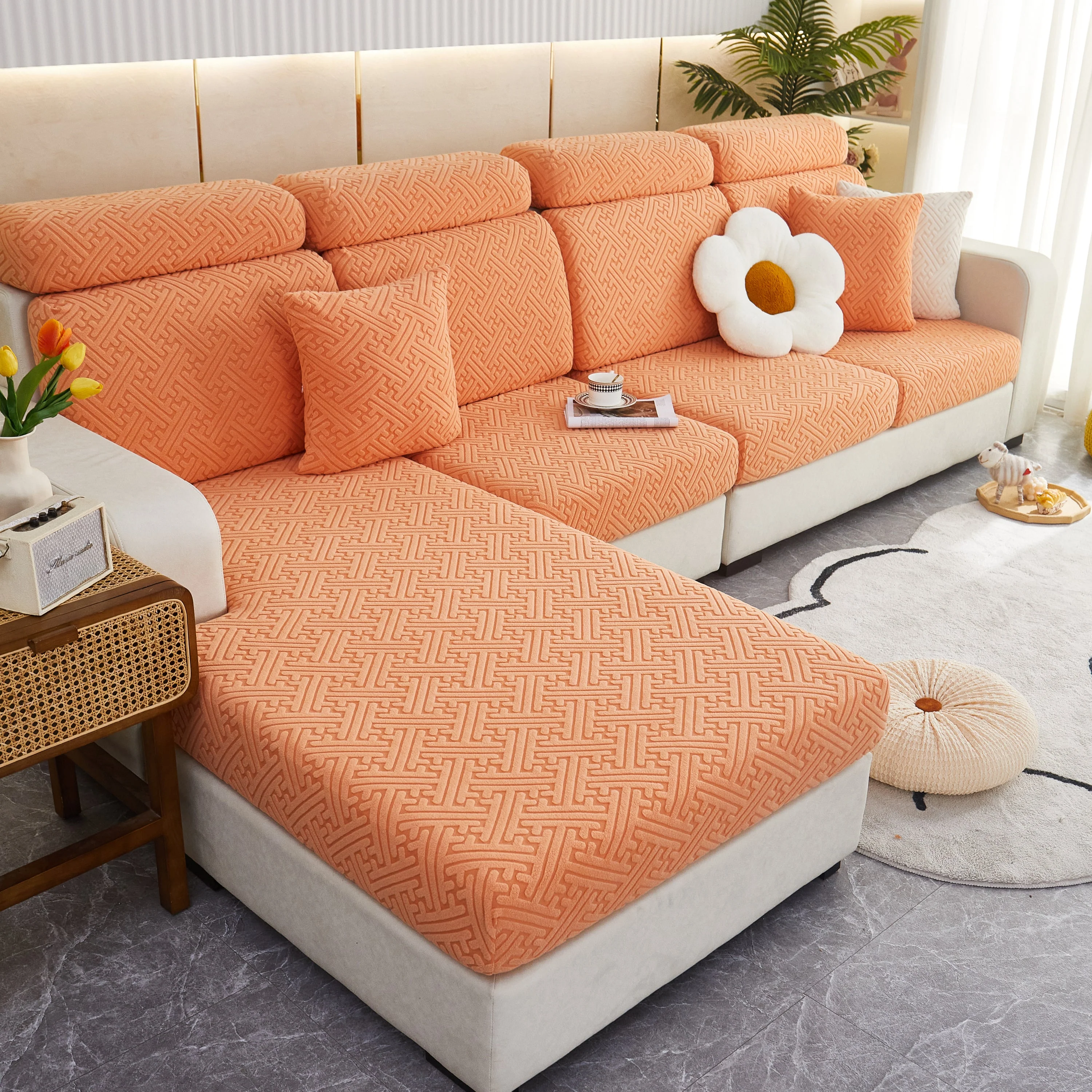 Polar Fleece Couch Cushion Covers, Stretch Sofa Seat Cushion Covers, Elastic Furniture Protector for Pets, Kid - Image 95