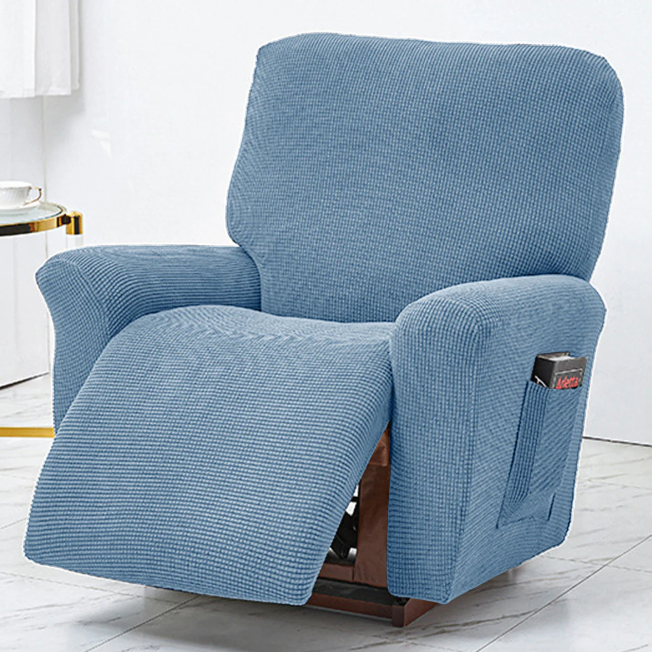 Polar Fleece Recliner Chair Cover, 4-Piece Soft Plush Slipcover with Pocket for Reclining Chairs - Image 10