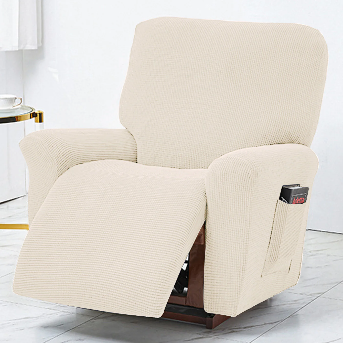Polar Fleece Recliner Chair Cover, 4-Piece Soft Plush Slipcover with Pocket for Reclining Chairs - Image 11