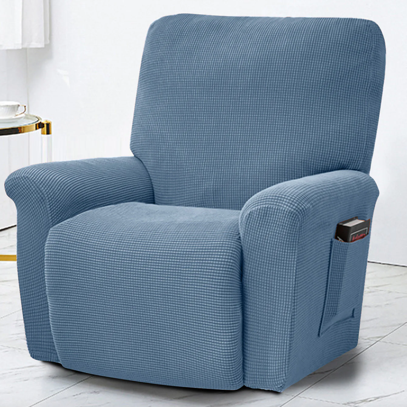 Polar Fleece Recliner Chair Cover, 4-Piece Soft Plush Slipcover with Pocket for Reclining Chairs - Image 12