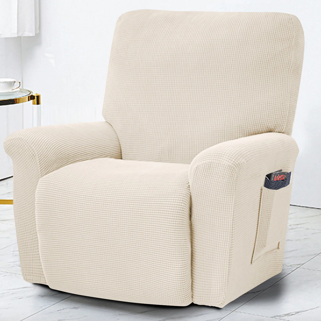 Polar Fleece Recliner Chair Cover, 4-Piece Soft Plush Slipcover with Pocket for Reclining Chairs - Image 13