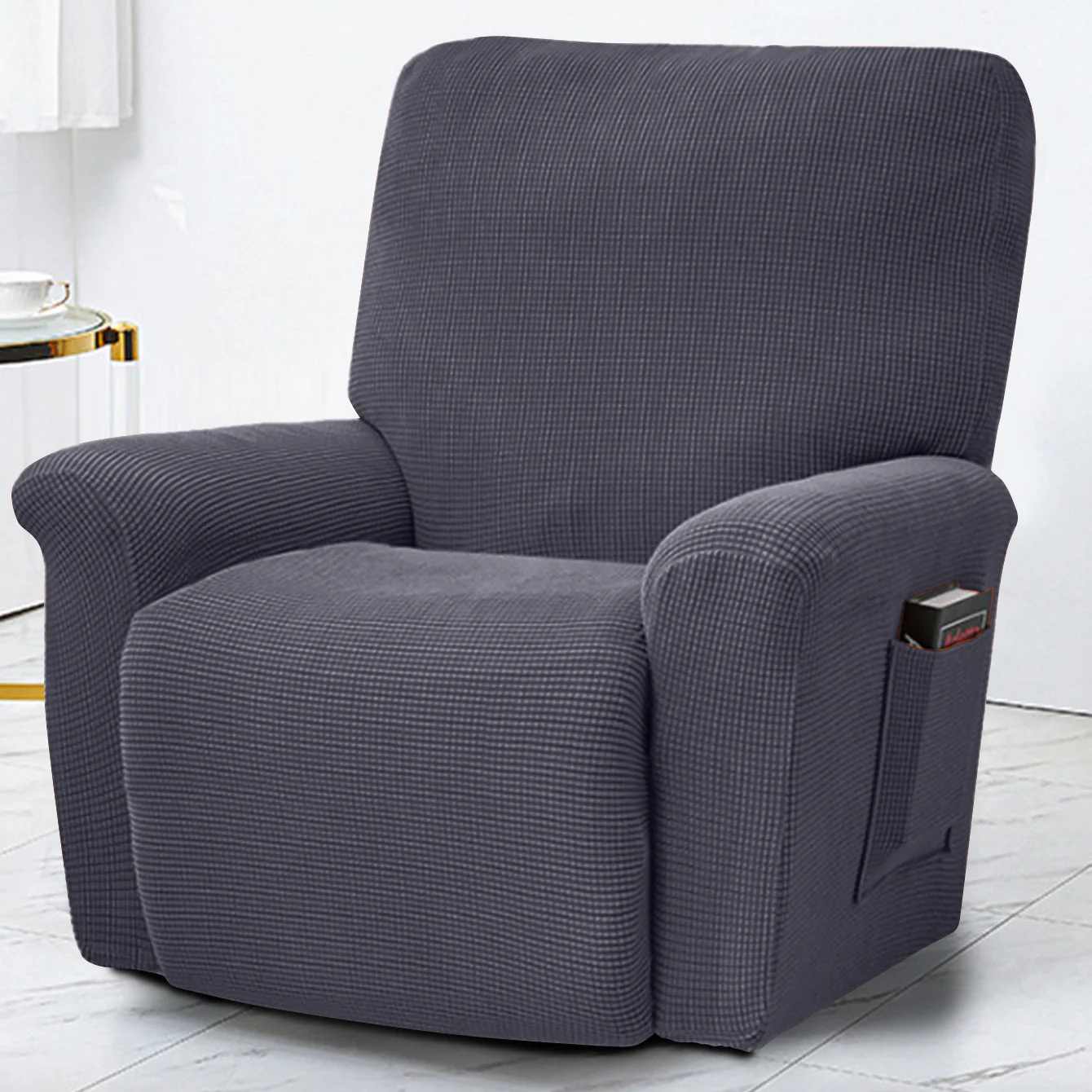Polar Fleece Recliner Chair Cover, 4-Piece Soft Plush Slipcover with Pocket for Reclining Chairs - Image 14