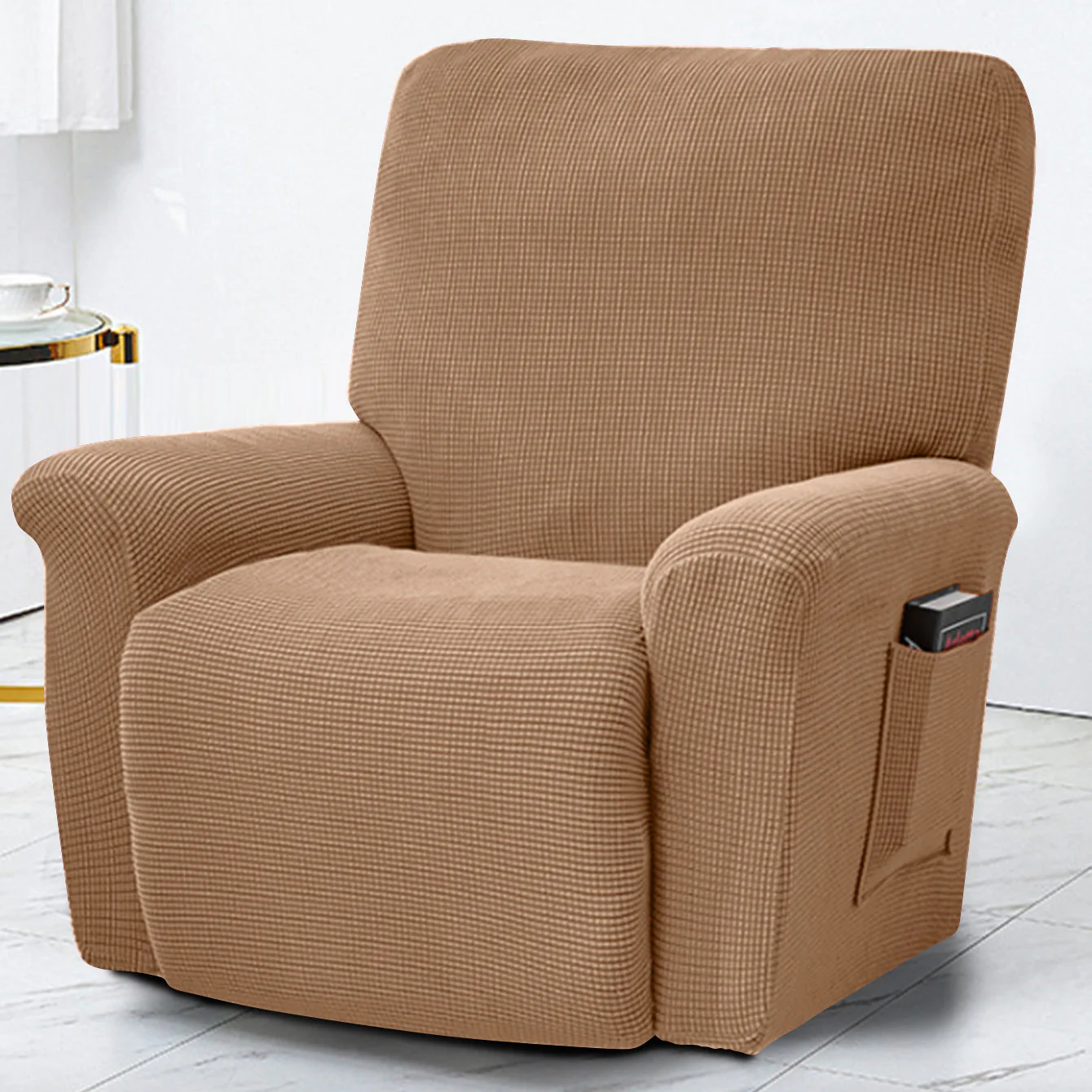 Polar Fleece Recliner Chair Cover, 4-Piece Soft Plush Slipcover with Pocket for Reclining Chairs - Image 15