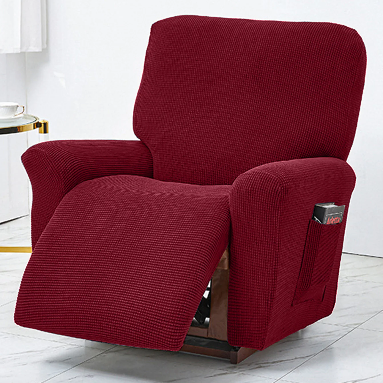 Polar Fleece Recliner Chair Cover, 4-Piece Soft Plush Slipcover with Pocket for Reclining Chairs - Image 2