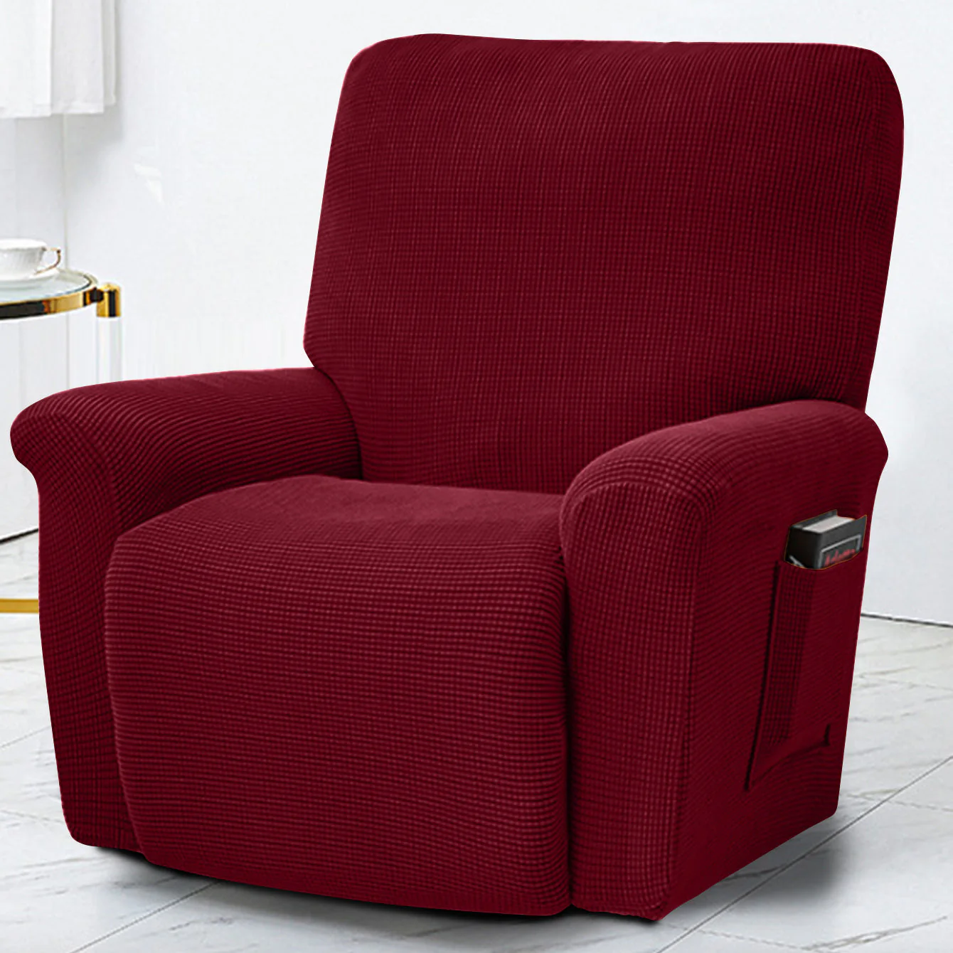 Polar Fleece Recliner Chair Cover, 4-Piece Soft Plush Slipcover with Pocket for Reclining Chairs - Image 3