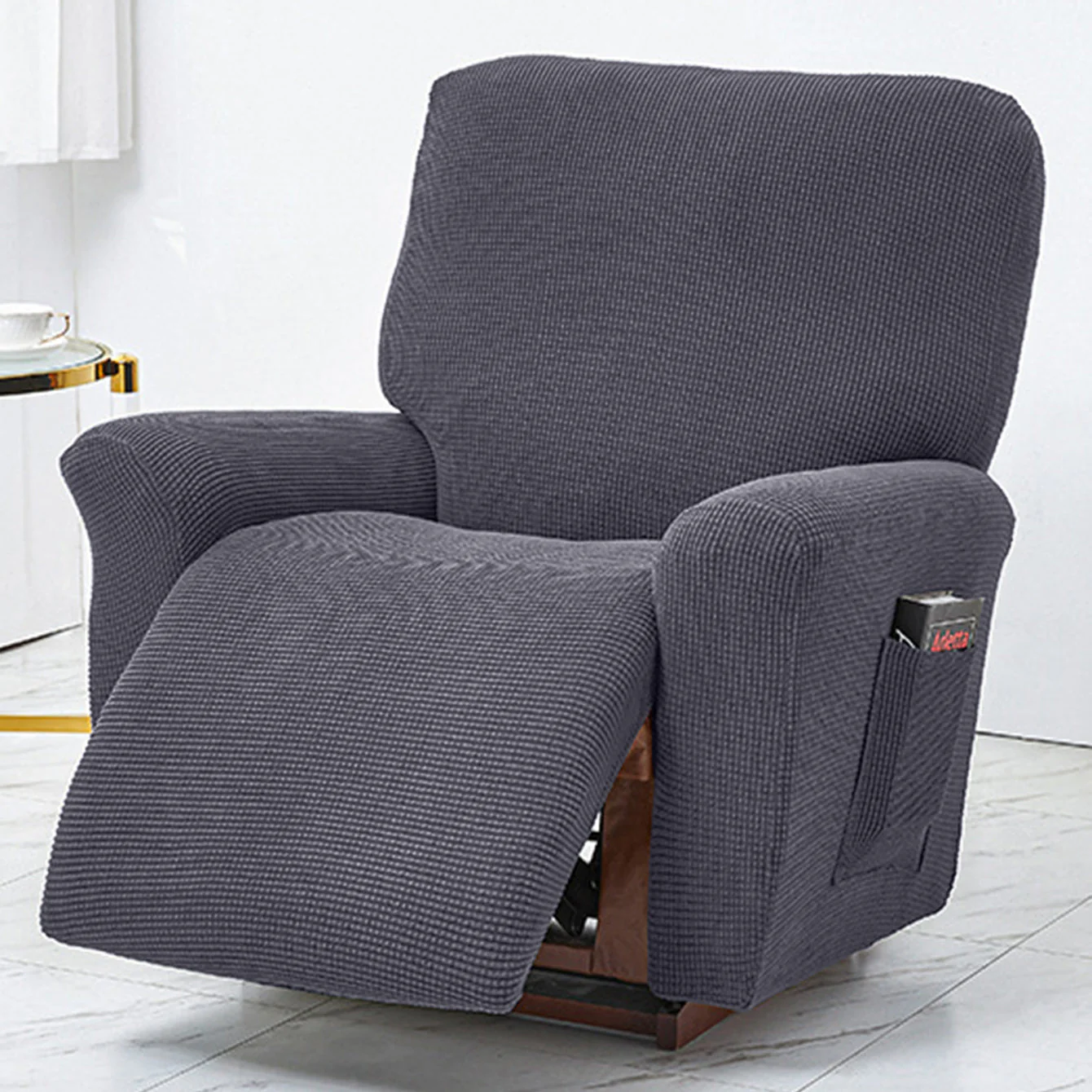 Polar Fleece Recliner Chair Cover, 4-Piece Soft Plush Slipcover with Pocket for Reclining Chairs - Image 8