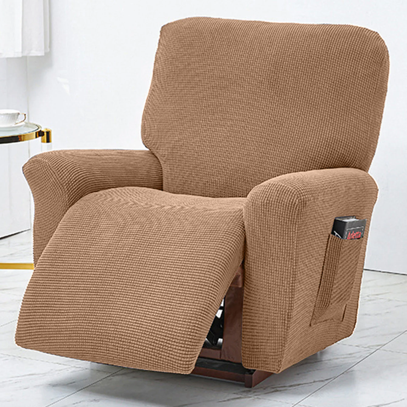 Polar Fleece Recliner Chair Cover, 4-Piece Soft Plush Slipcover with Pocket for Reclining Chairs - Image 9