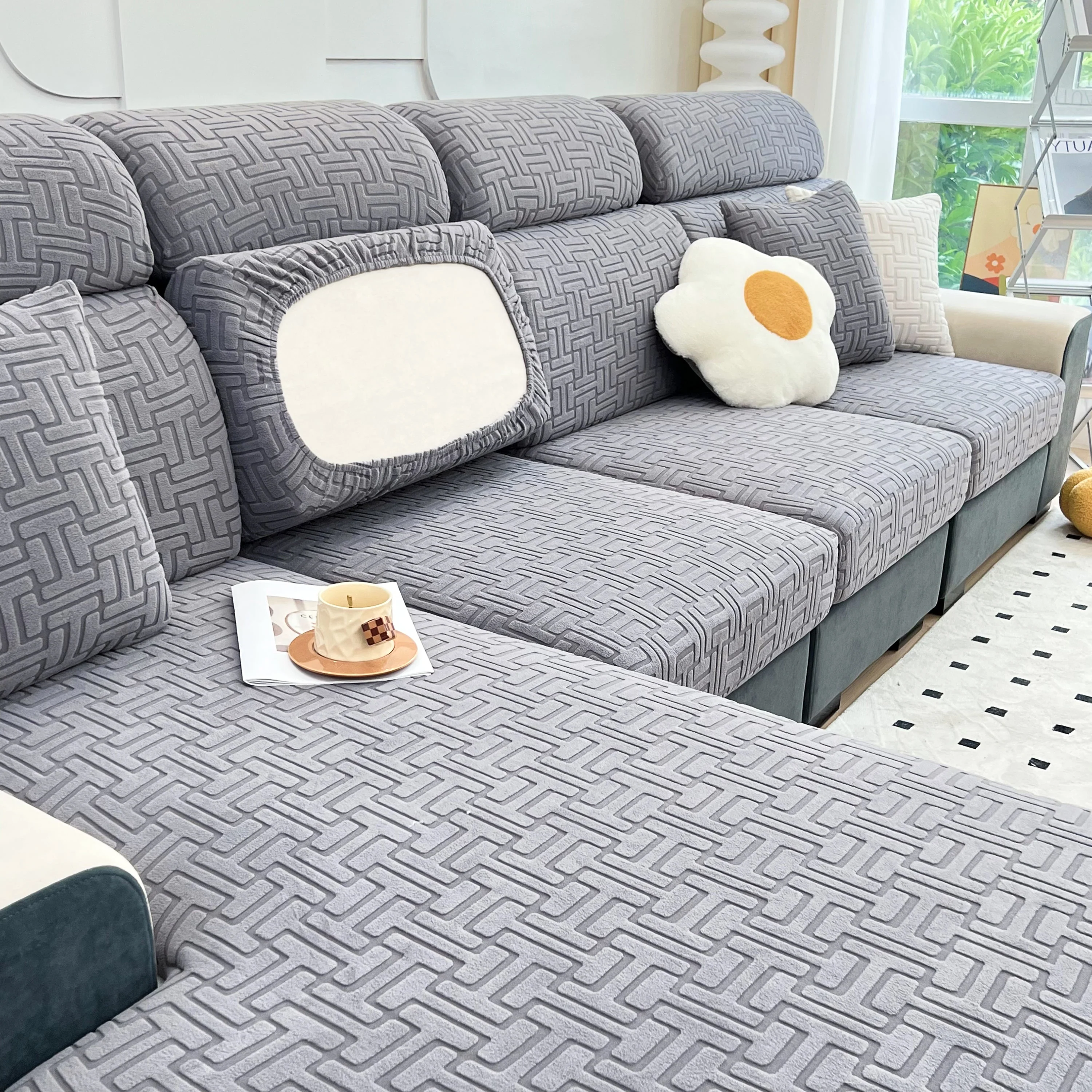 Polar Fleece Stretch Seat Cushion Covers, Couch Cushion Covers Slipcover, Sofa Cushion Protector Covers - Image 100
