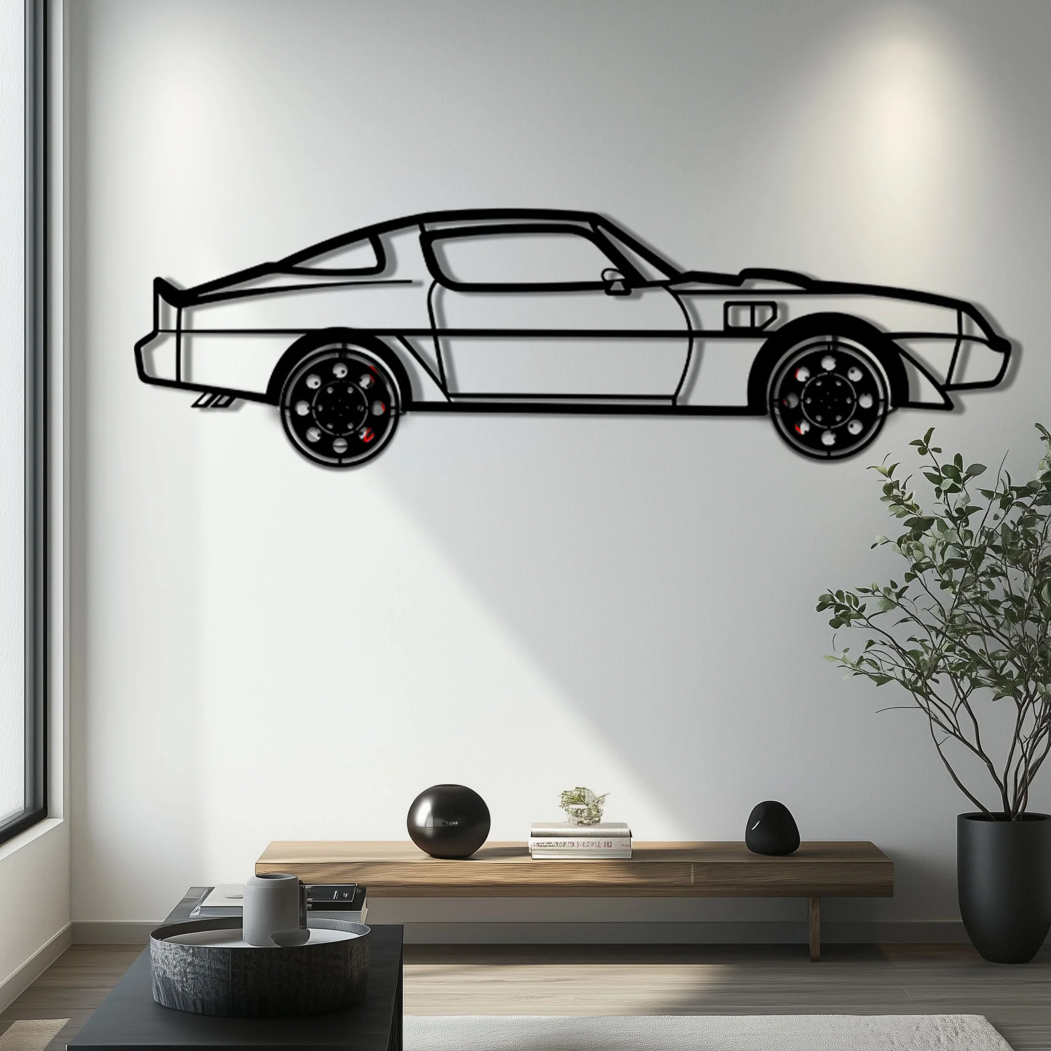 Pontiac Trans Am Metal Car Wall Art with Rotating Wheels - Classic American Muscle Silhouette - Interactive Firebird Wall Decor - KAFMEKA154 - Image 6