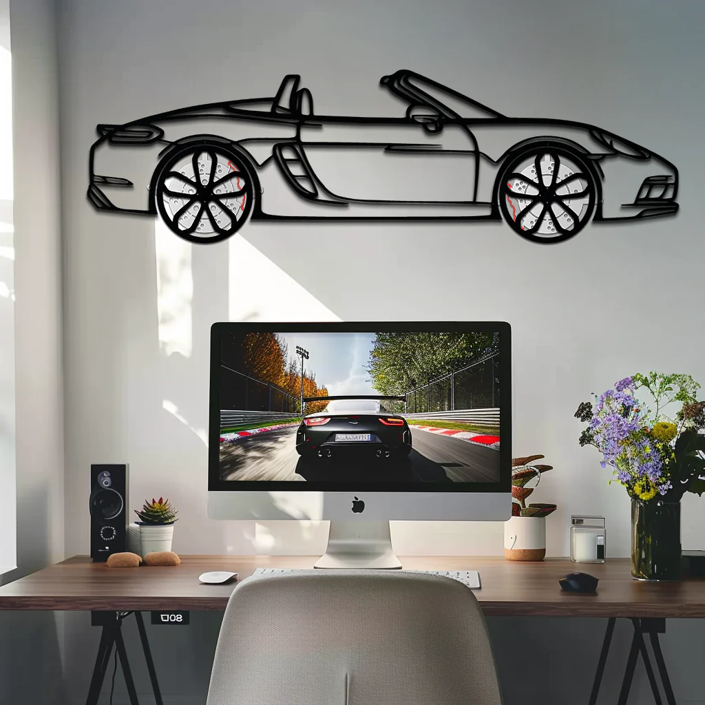 Porsche 718 Boxster GTS Metal Wall Art – Rotating Wheels – Luxury Car Silhouette Decor,KAFMEKA053 - Image 2