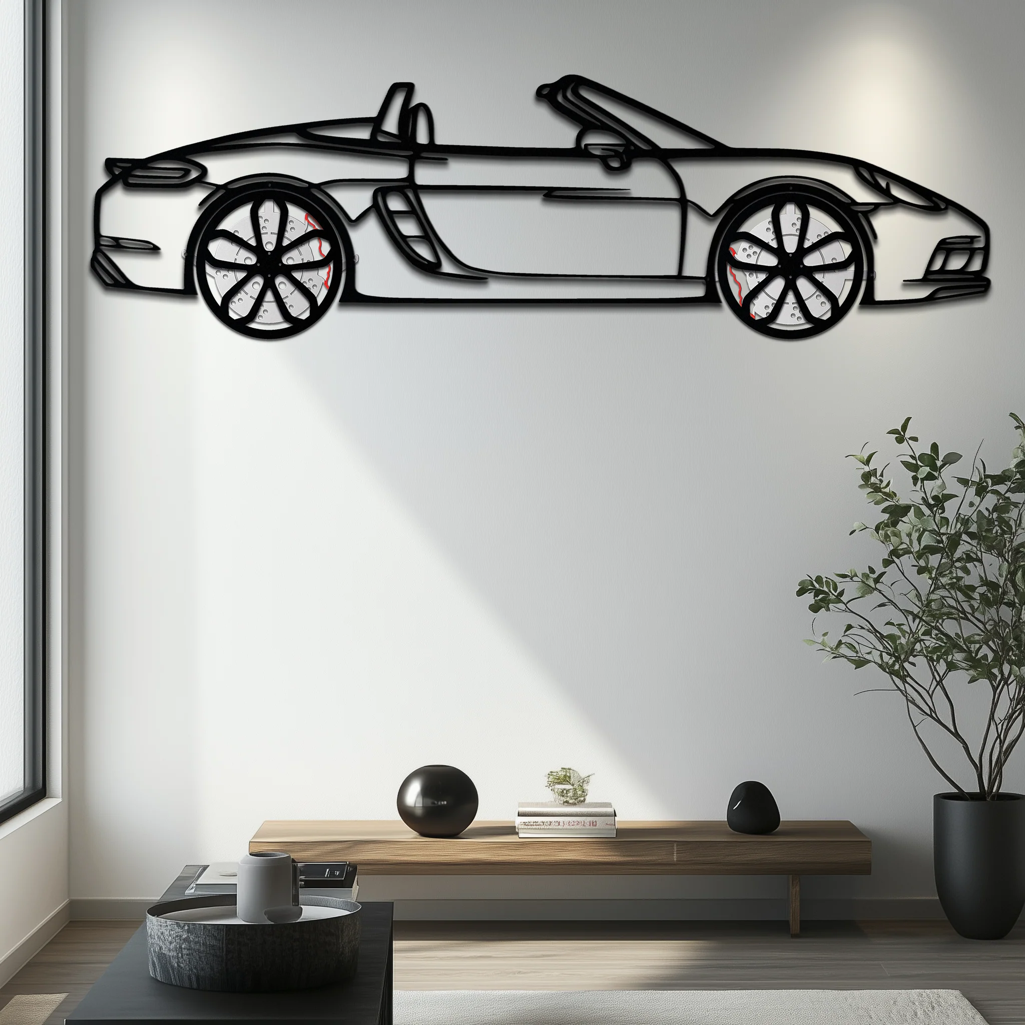 Porsche 718 Boxster GTS Metal Wall Art – Rotating Wheels – Luxury Car Silhouette Decor,KAFMEKA053 - Image 9