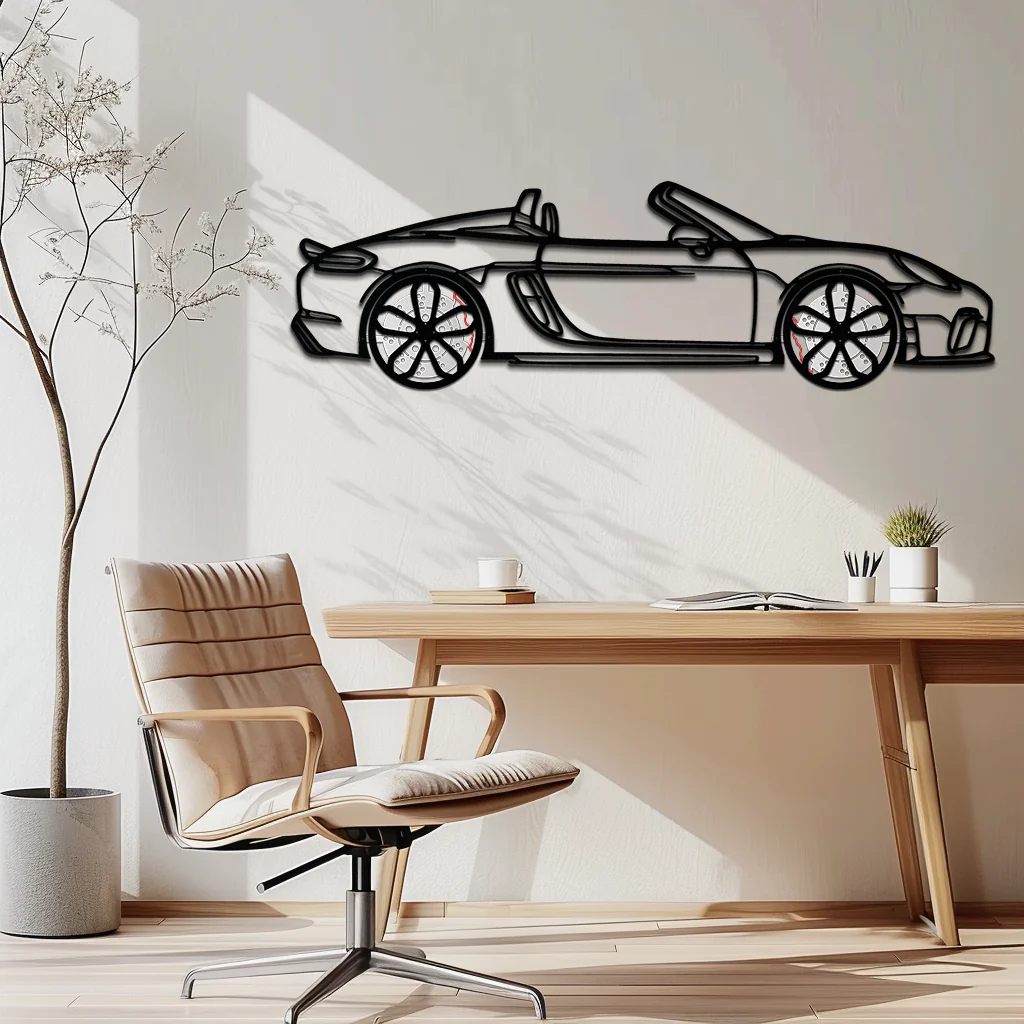 Porsche 718 Spyder Metal Wall Art – Rotating Wheel Car Silhouette Decor for Garage & Gifts,KAFMEKA054 - Image 2