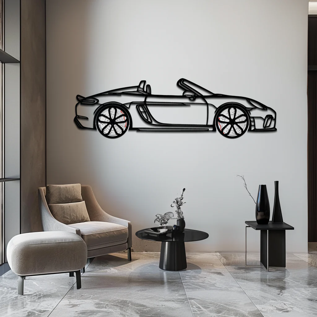 Porsche 718 Spyder Metal Wall Art – Rotating Wheel Car Silhouette Decor for Garage & Gifts,KAFMEKA054 - Image 4